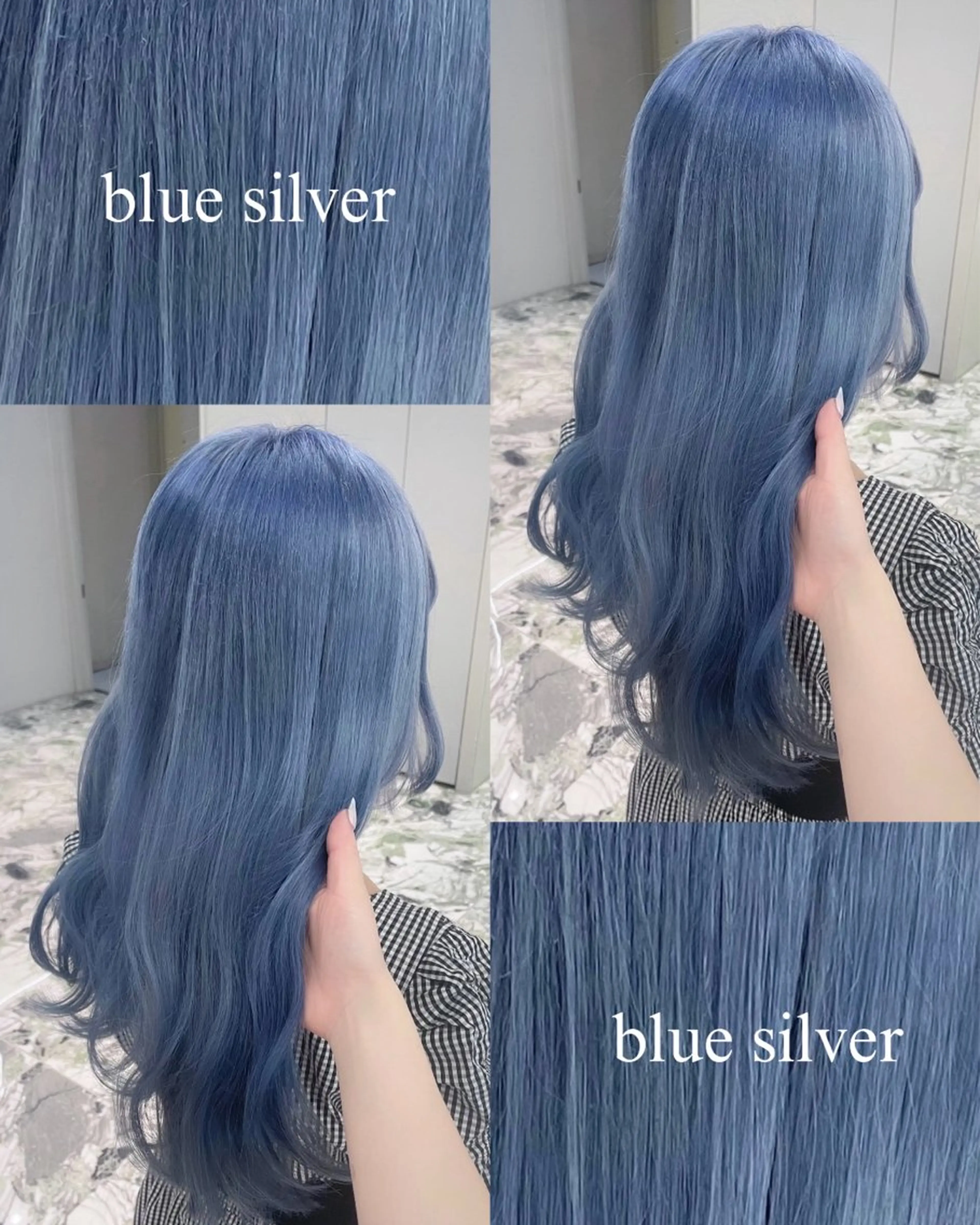 ロング カラー ブリーチ ブルーカラー シルバー ハイトーン💖/ ✨️モテ艶カラー💎のヘアスタイル