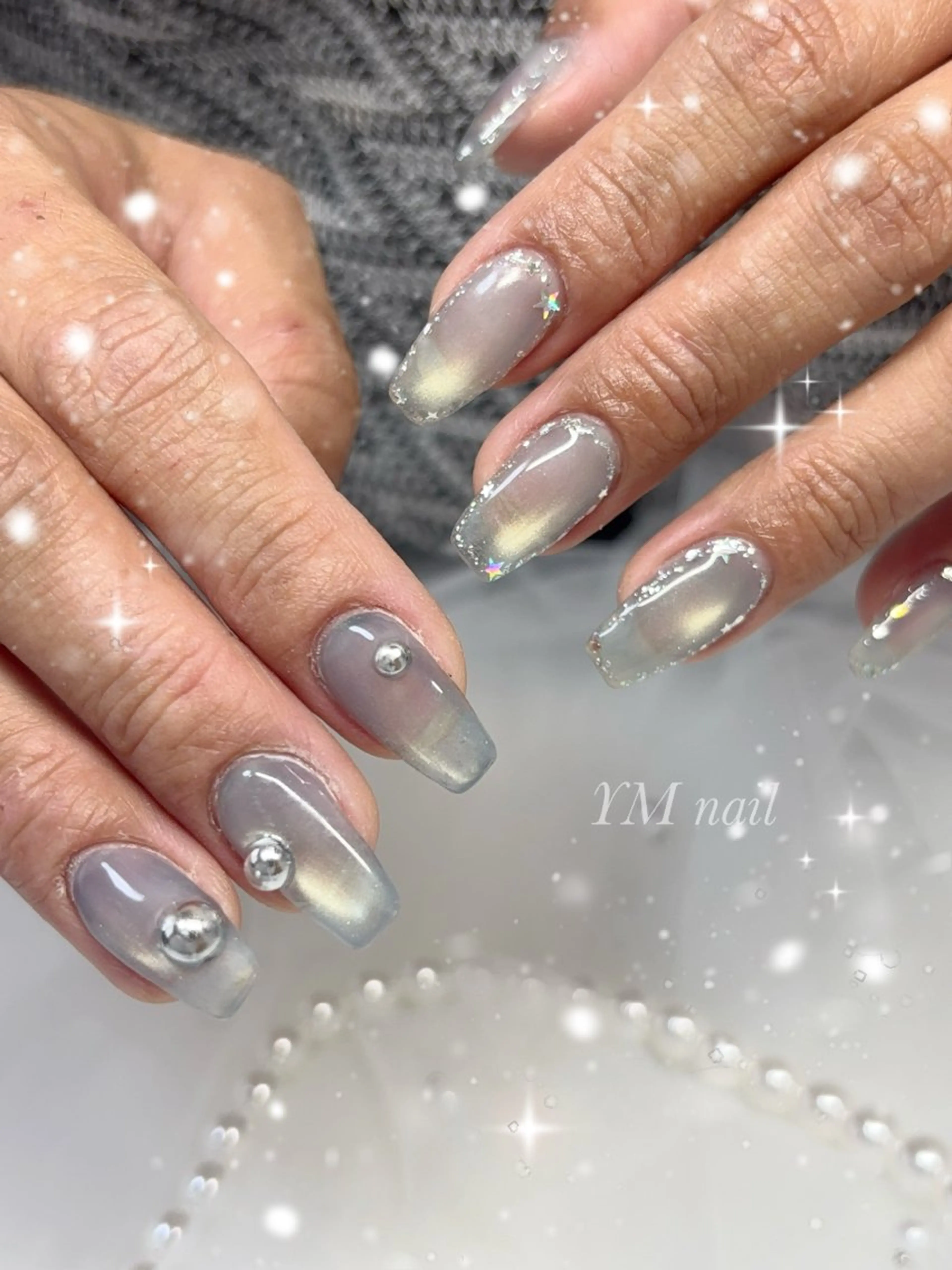 ネイル ラメ(グリッター) 水色 マグネットネイル ハンドネイル YM nailのネイルデザイン