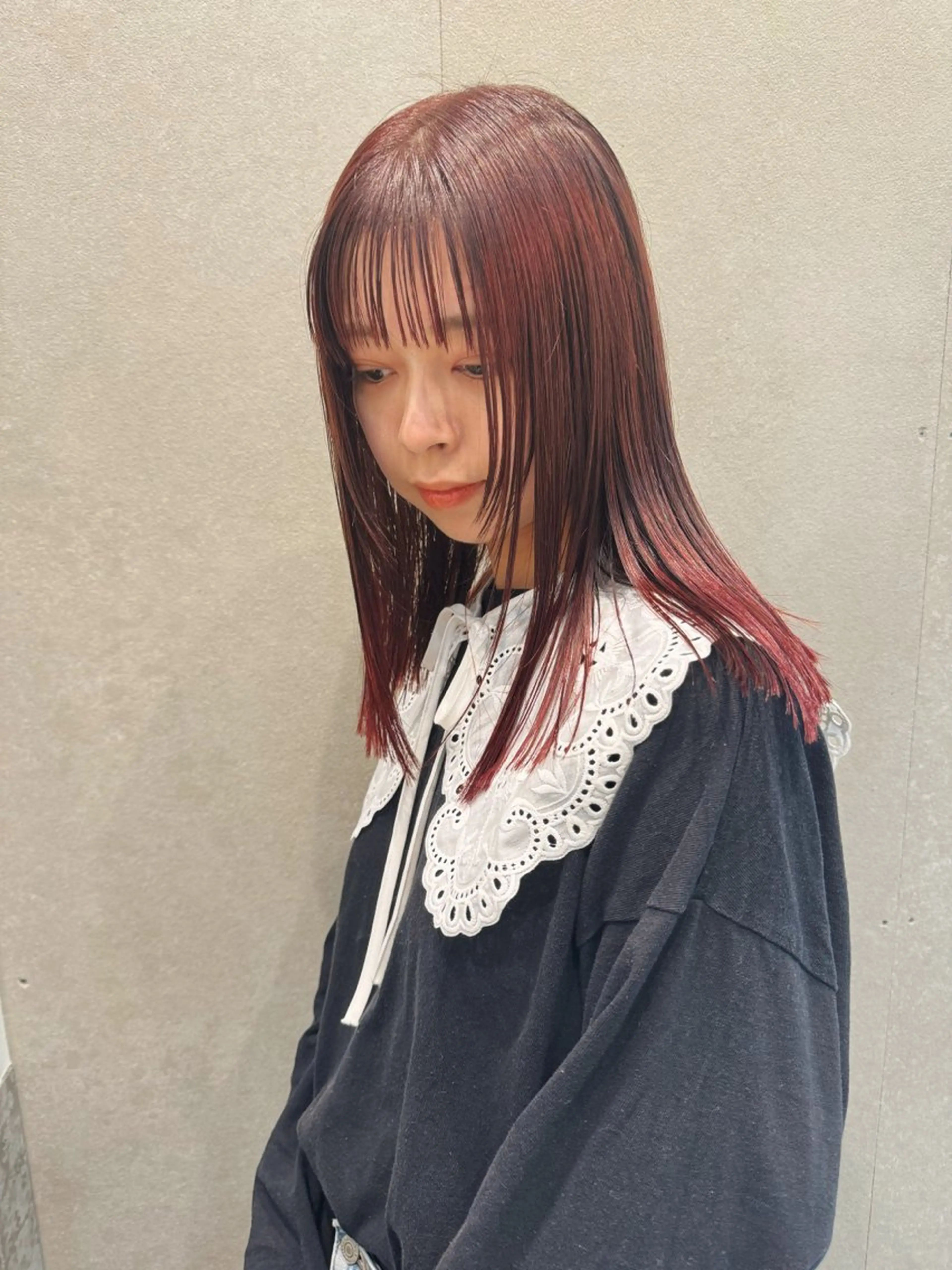 ミディアム カラー ブリーチ ブリーチなしカラー レッドカラー カット ヘアカラー トリートメント センスをお届けします 大谷将生infpのヘアスタイル