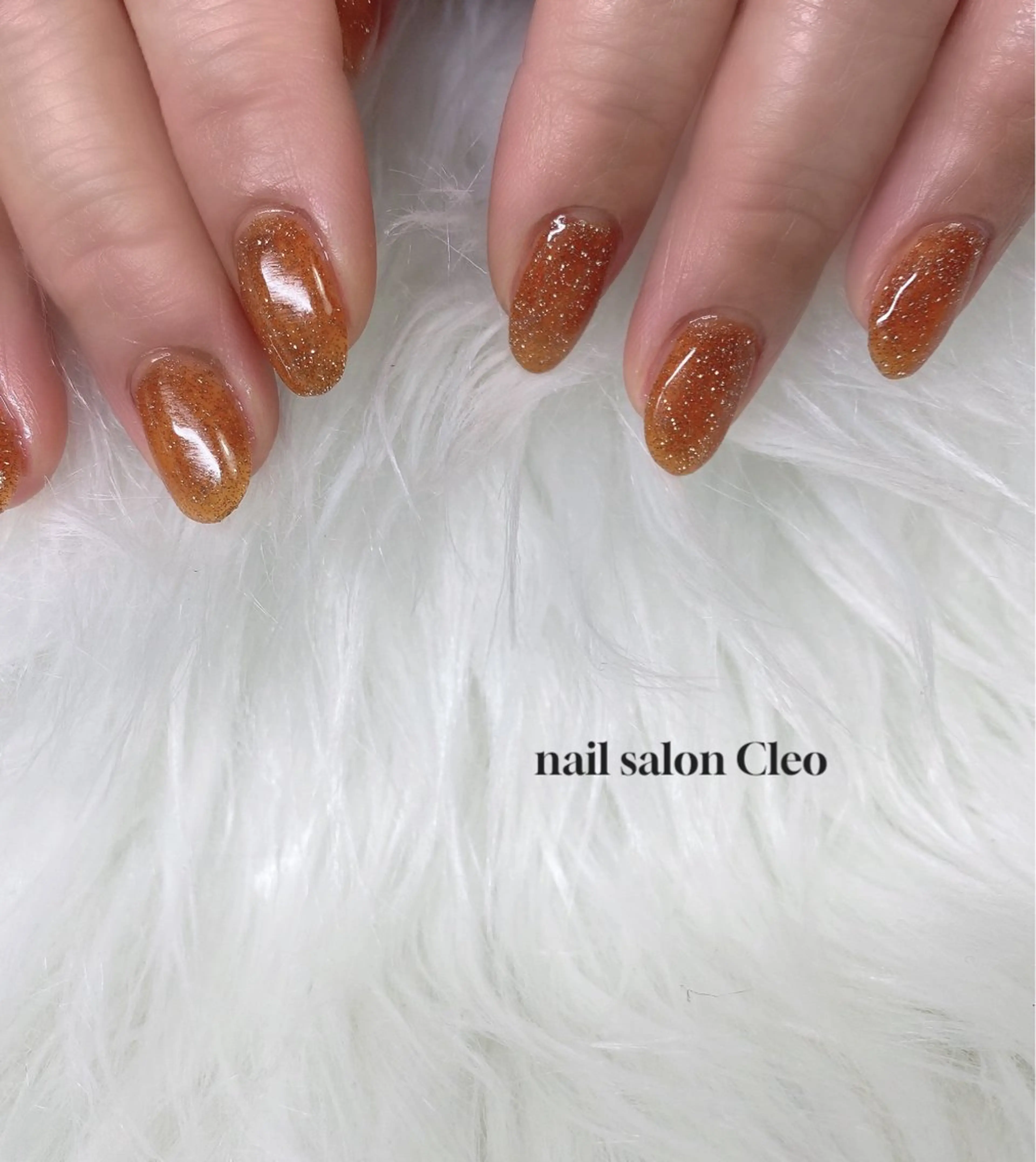 ネイル フラッシュネイル キラキラネイル ワンカラーネイル オレンジ Cleo クレオのネイルデザイン