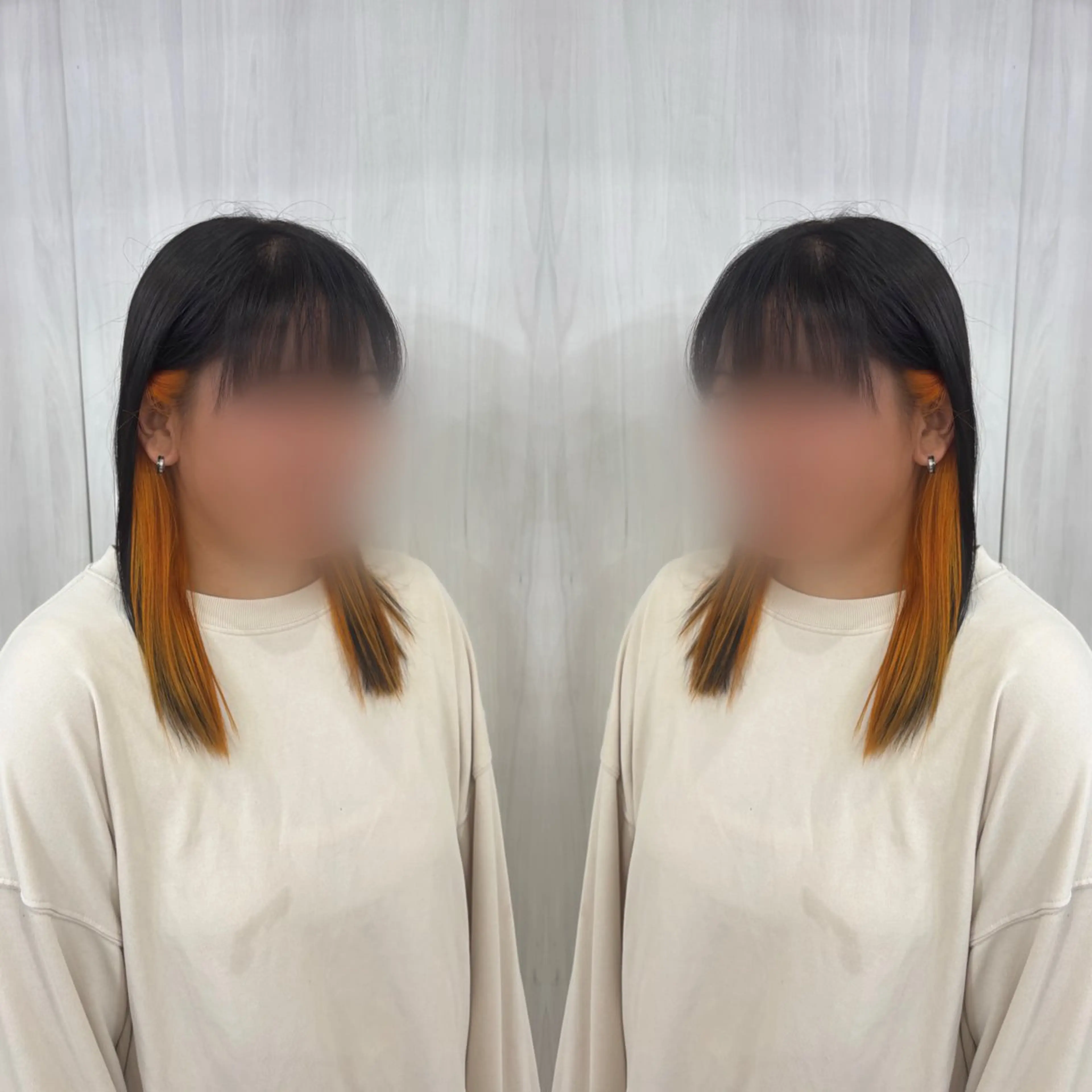 ミディアム カラー オレンジ カット ヘアカラー トリートメント 💎ハイトーン/艶 カラー モエカ💎のヘアスタイル