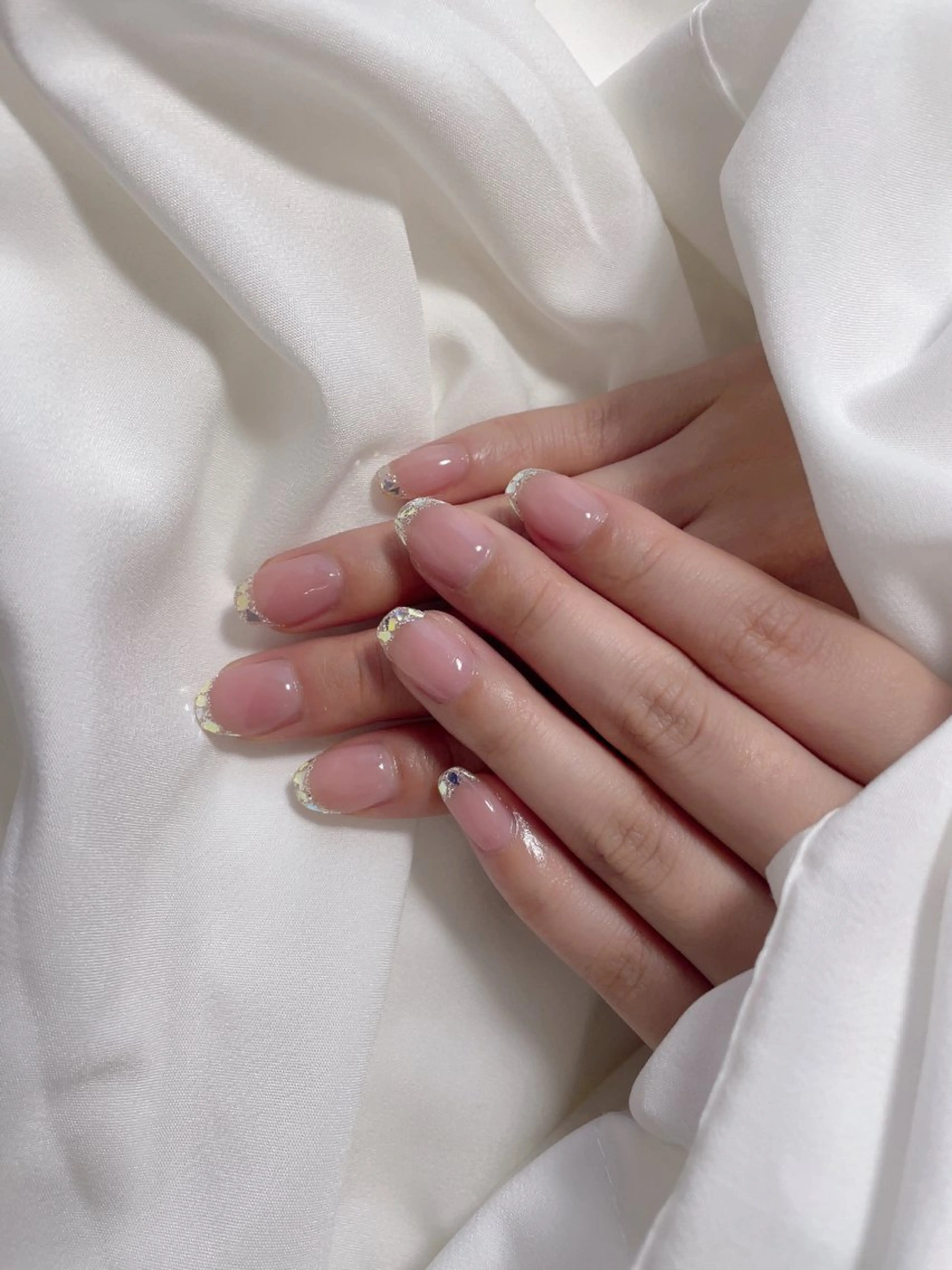 ネイル フレンチネイル ジェルネイル ガラスフレンチ 韓国ネイル ワンカラーネイル A OIのネイルデザイン