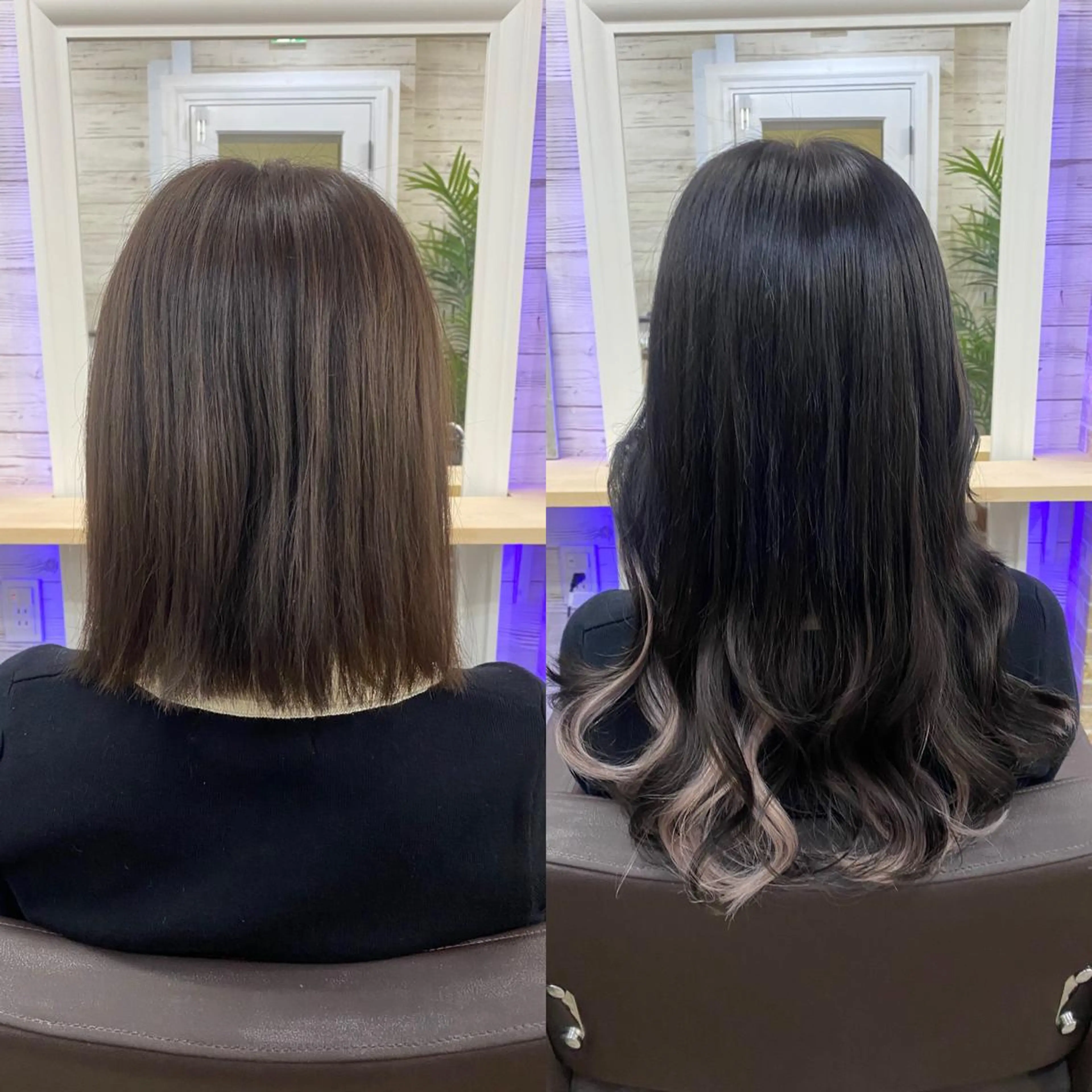 セミロング カラー ヘアアレンジ ショートボブ 編み込みエクステ シールエクステ セミロングパーマ バレイヤージュ LAVENDIA 初音のヘアスタイル