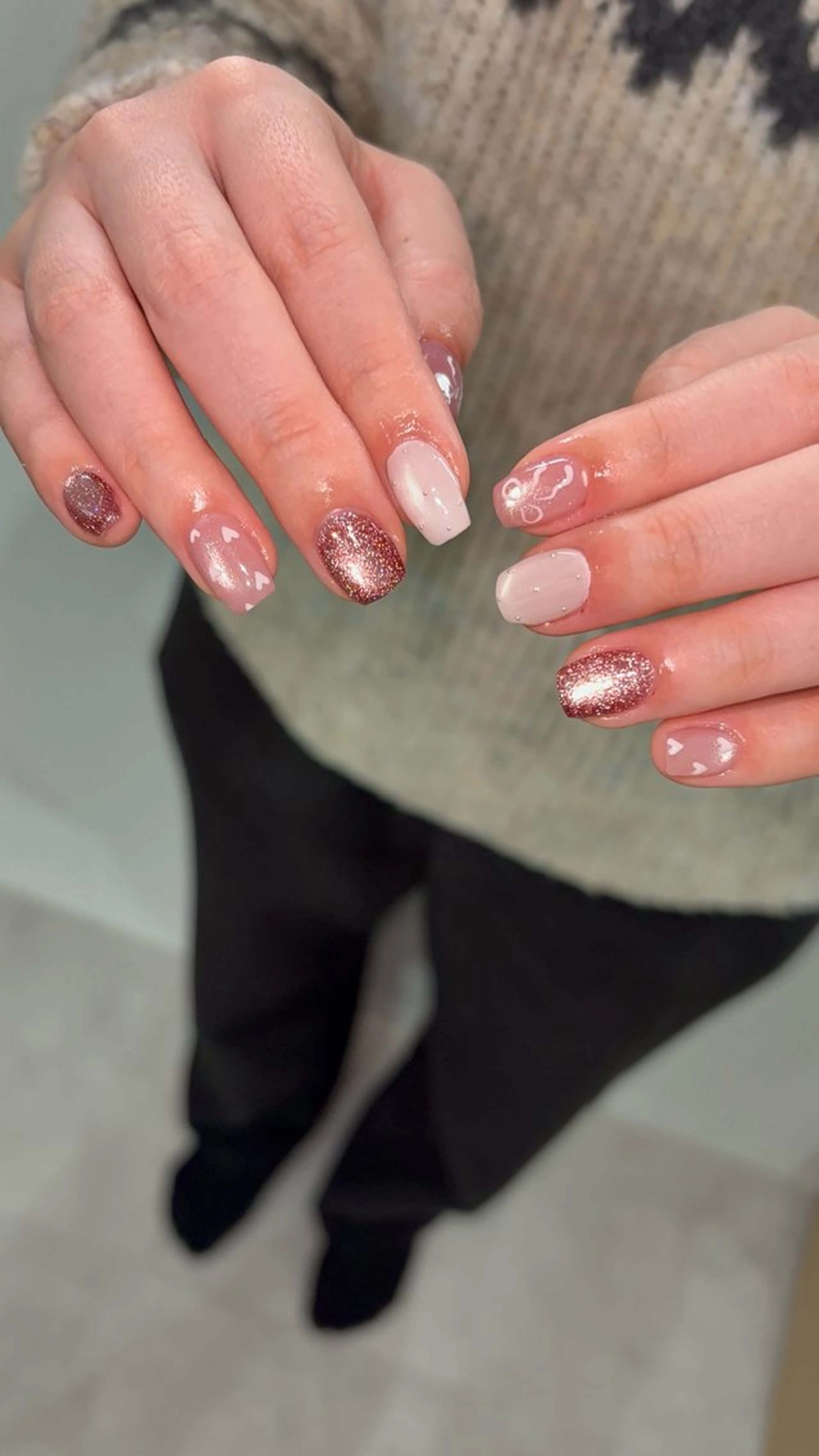 ネイル ガーリー ハート マグネットネイル リボン ハンドネイル Belle　Nail 【haluca】のネイルデザイン