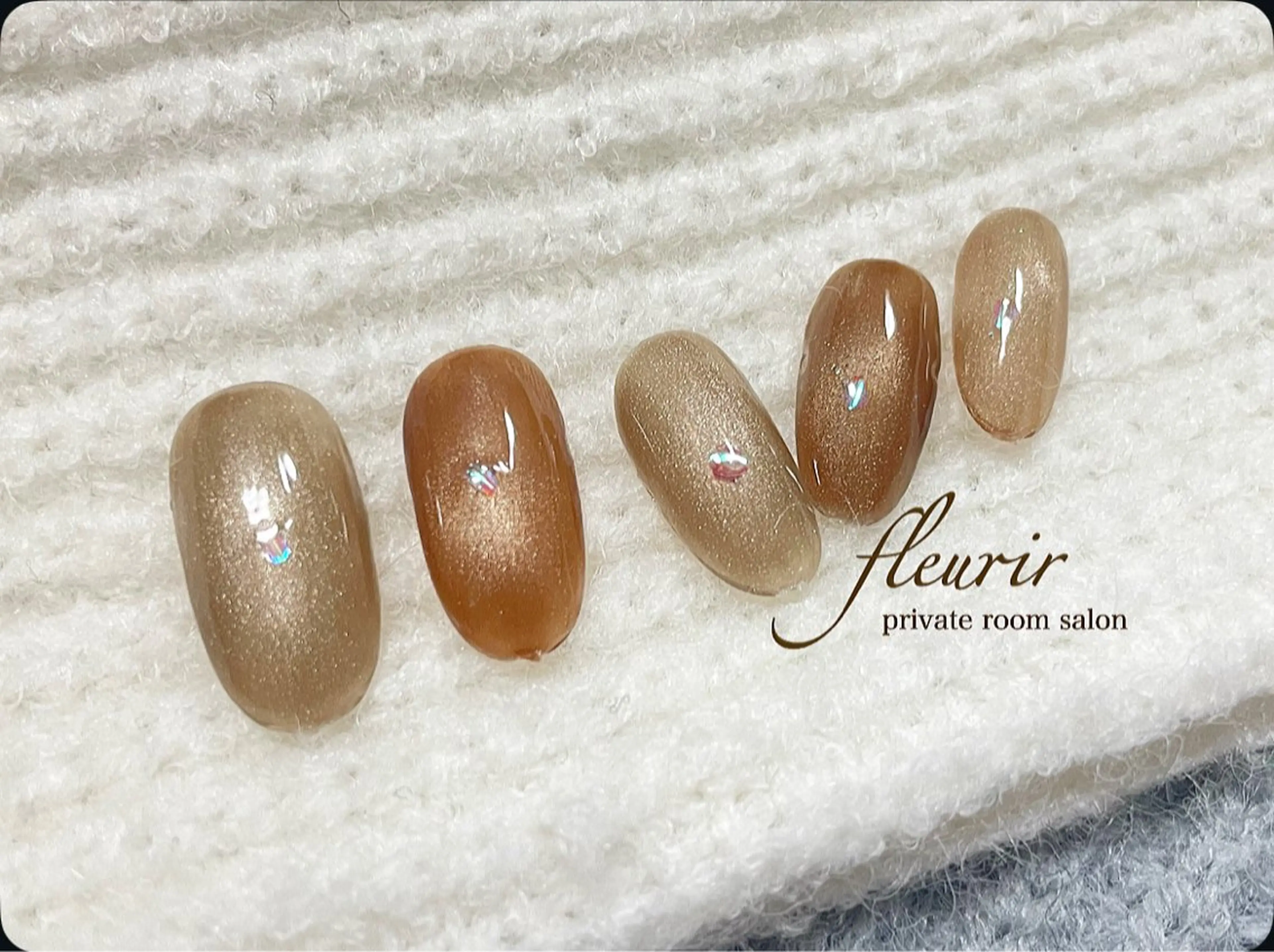 ネイル ブラウン ホログラムネイル マグネットネイル ハンドネイル フルリール 【プライベートサロンのネイルデザイン