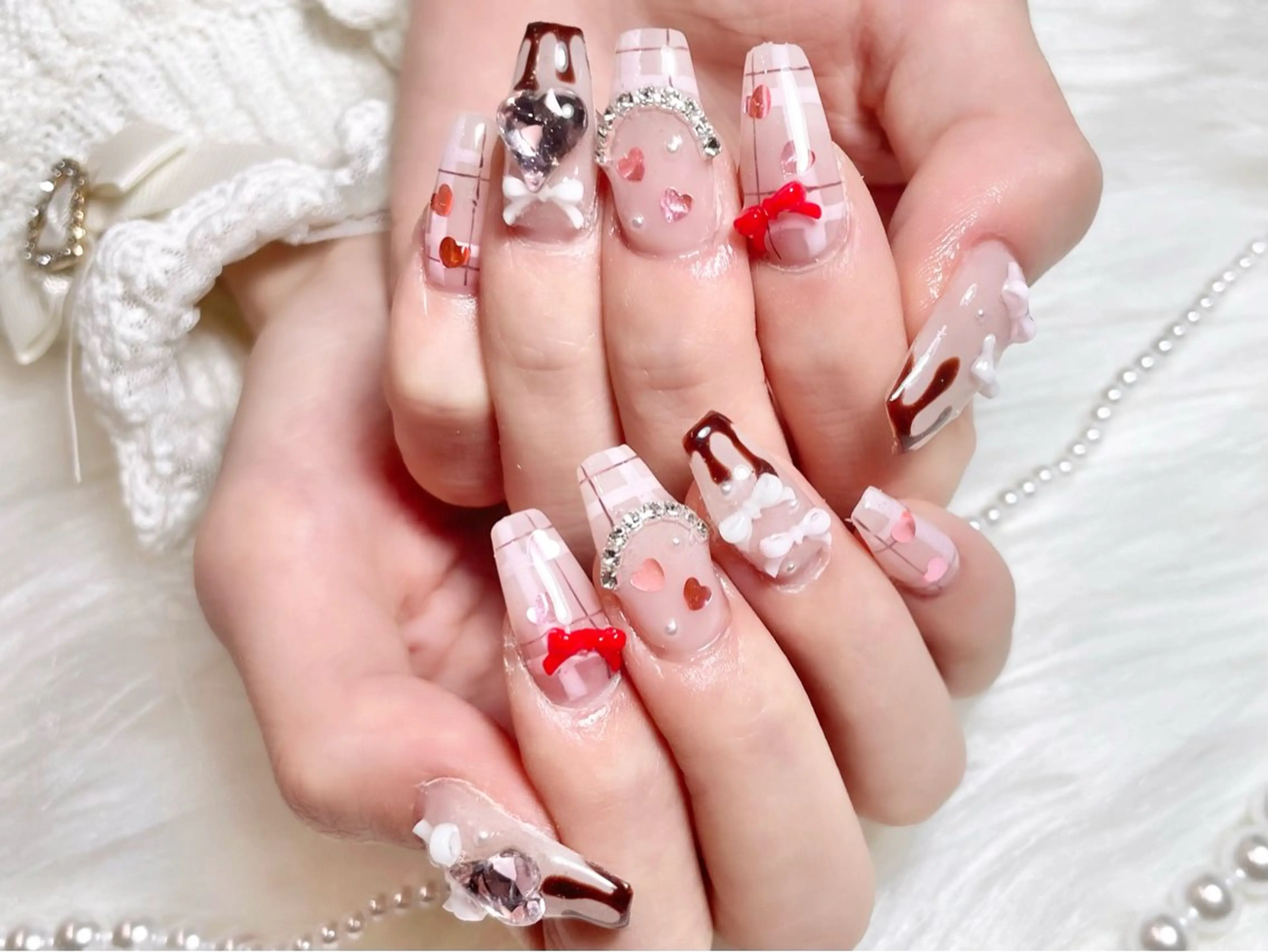 ネイル フレンチネイル ハート バレンタイン ワンホンネイル ハンドネイル ゆりか ジョアアンジェ福島のネイルデザイン