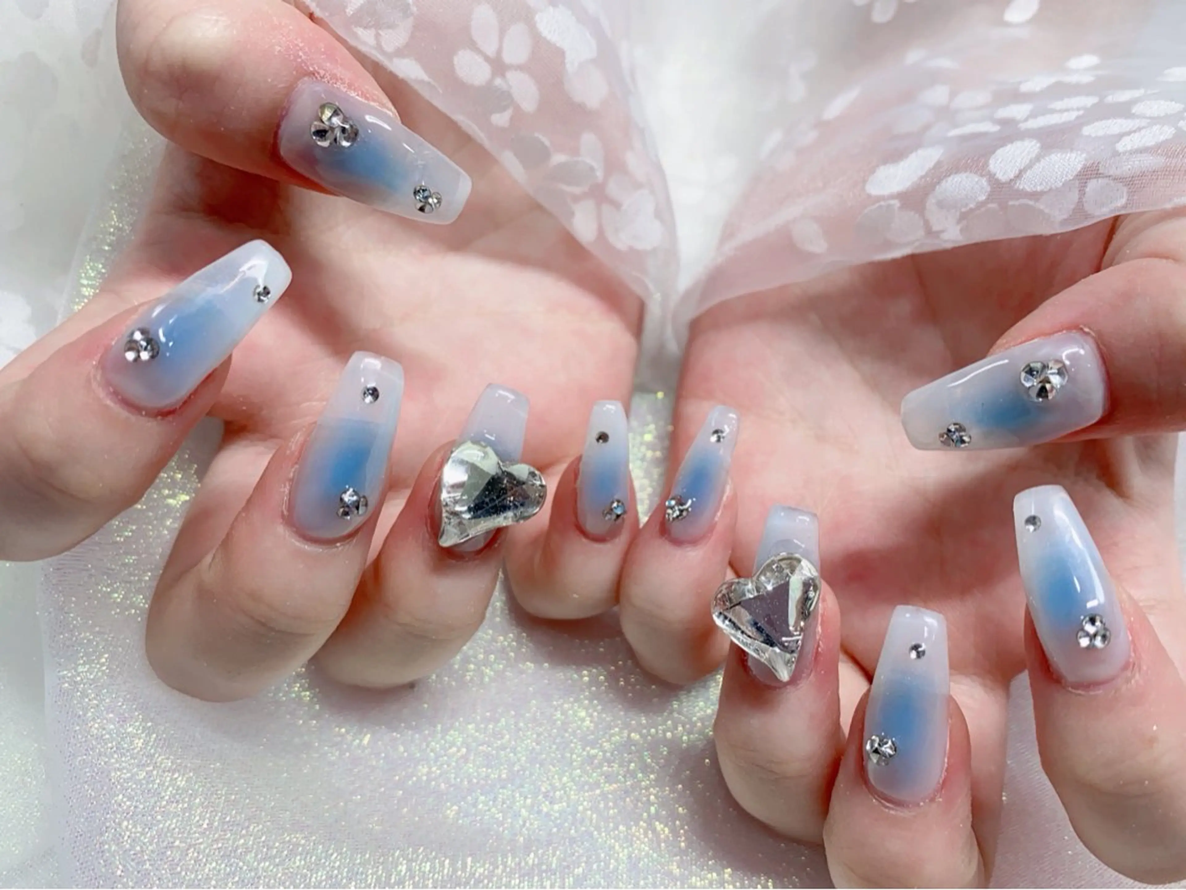 ネイル 長さ出し ジェルネイル キラキラネイル 大理石ネイル(マーブル) ニュアンスネイル Morpho nailのネイルデザイン