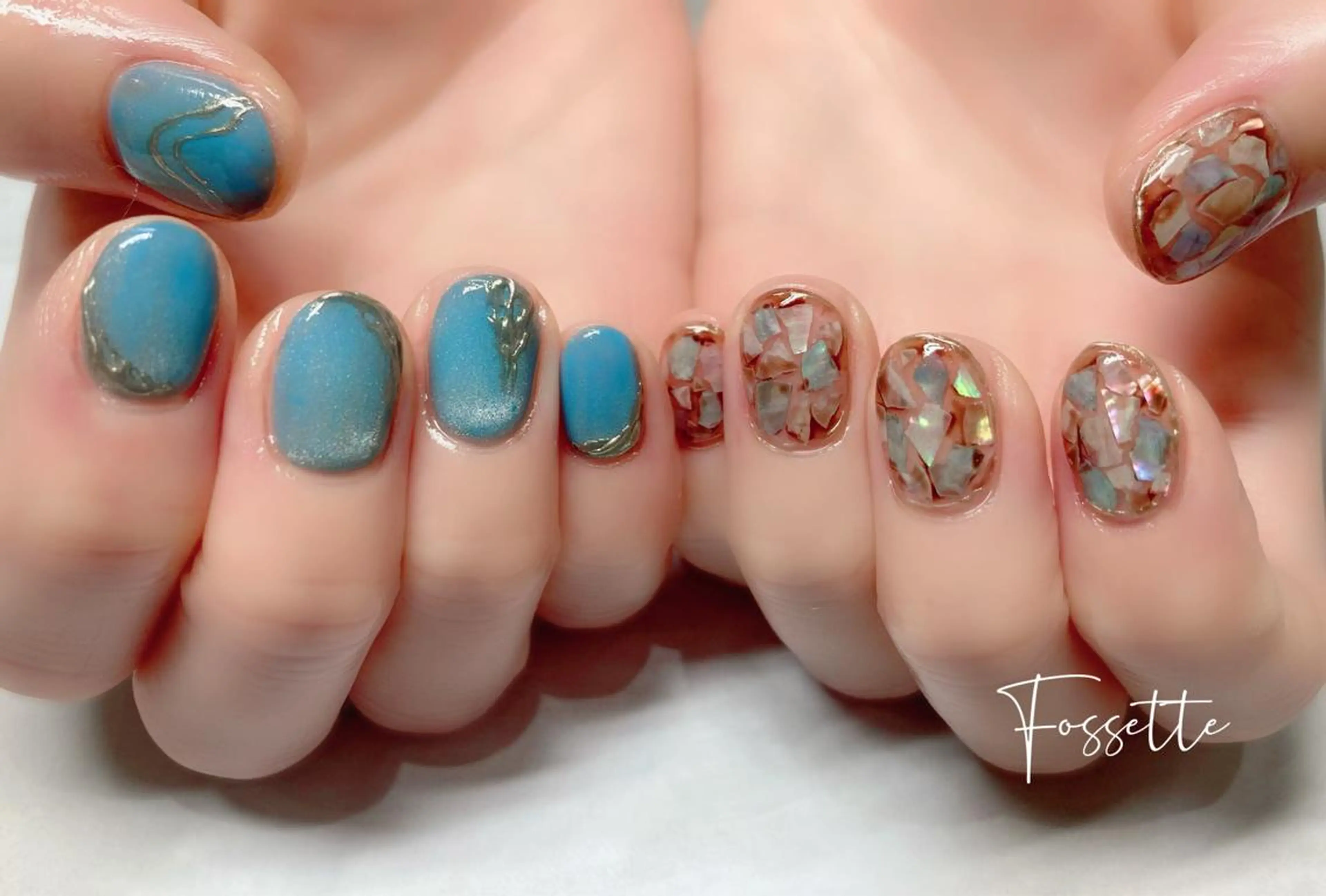 ネイル マグネットネイル ミラーネイル 夏ネイル ハンドネイル nailsalon Fossetteのネイルデザイン