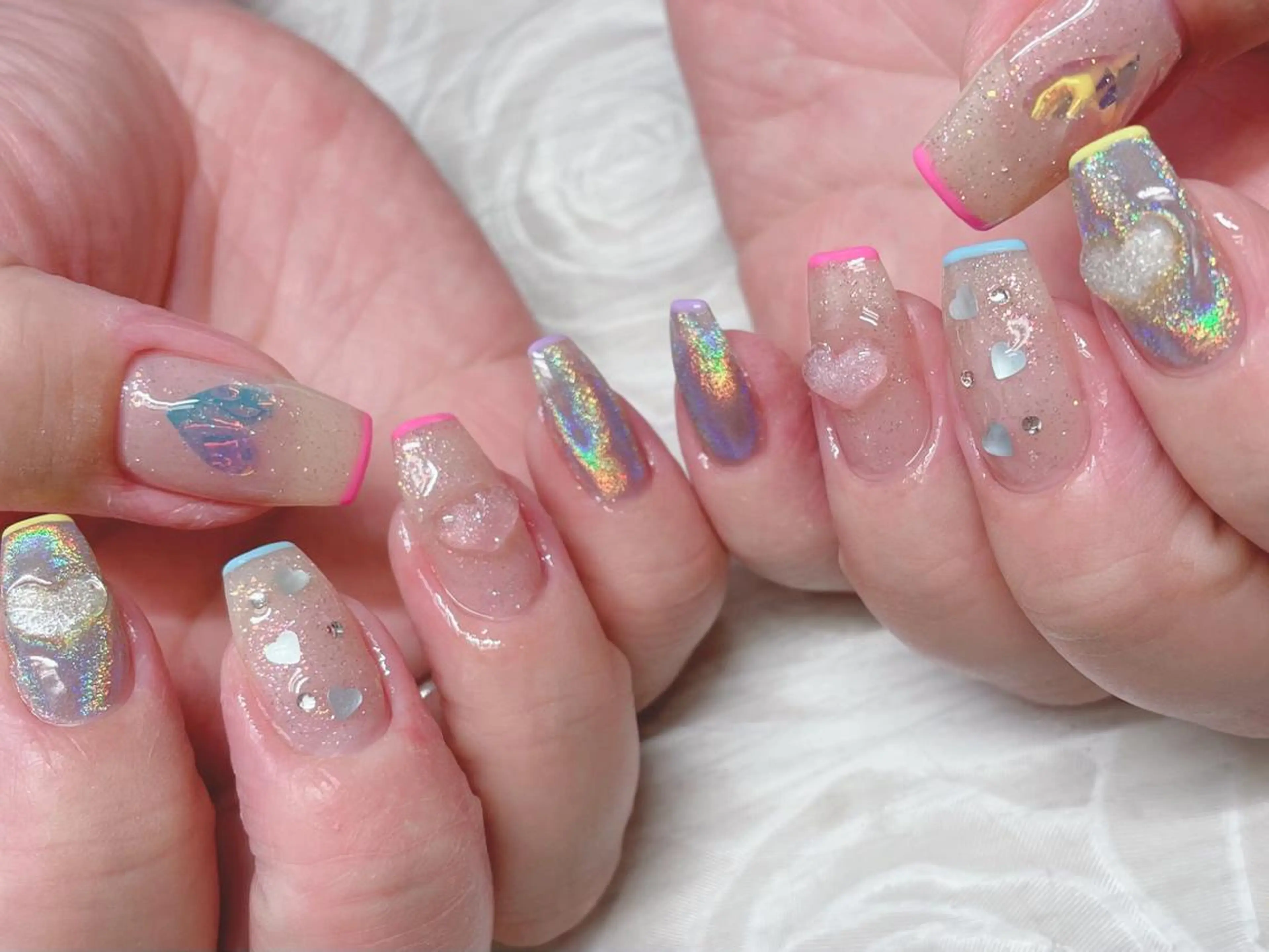 カラー ネイル フレンチネイル ジェルネイル ハート キラキラネイル 韓国ネイル 芦辺 香奈のネイルデザイン