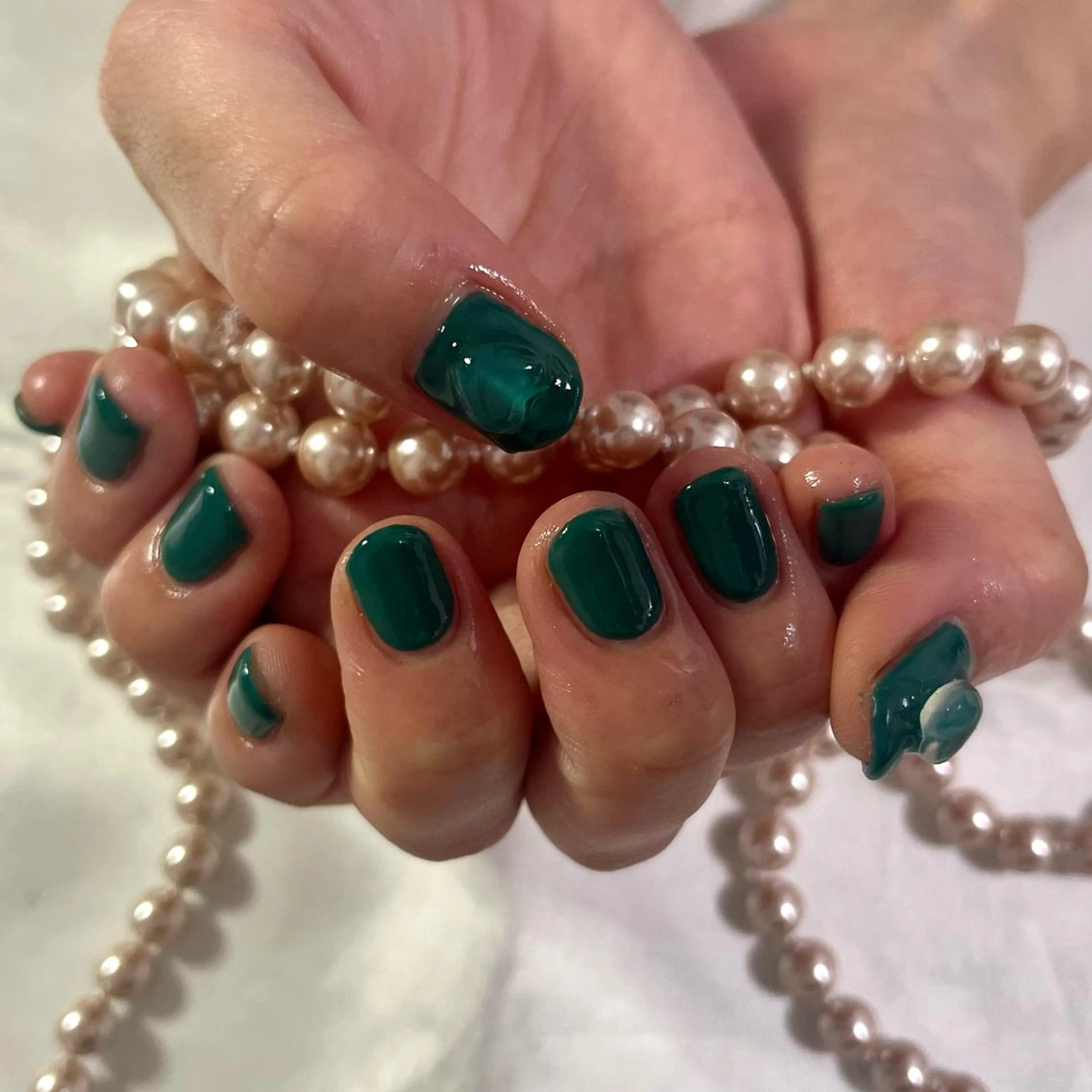 ネイル グリーン ハート ワンカラーネイル 韓国ネイル💠 Tomoのネイルデザイン