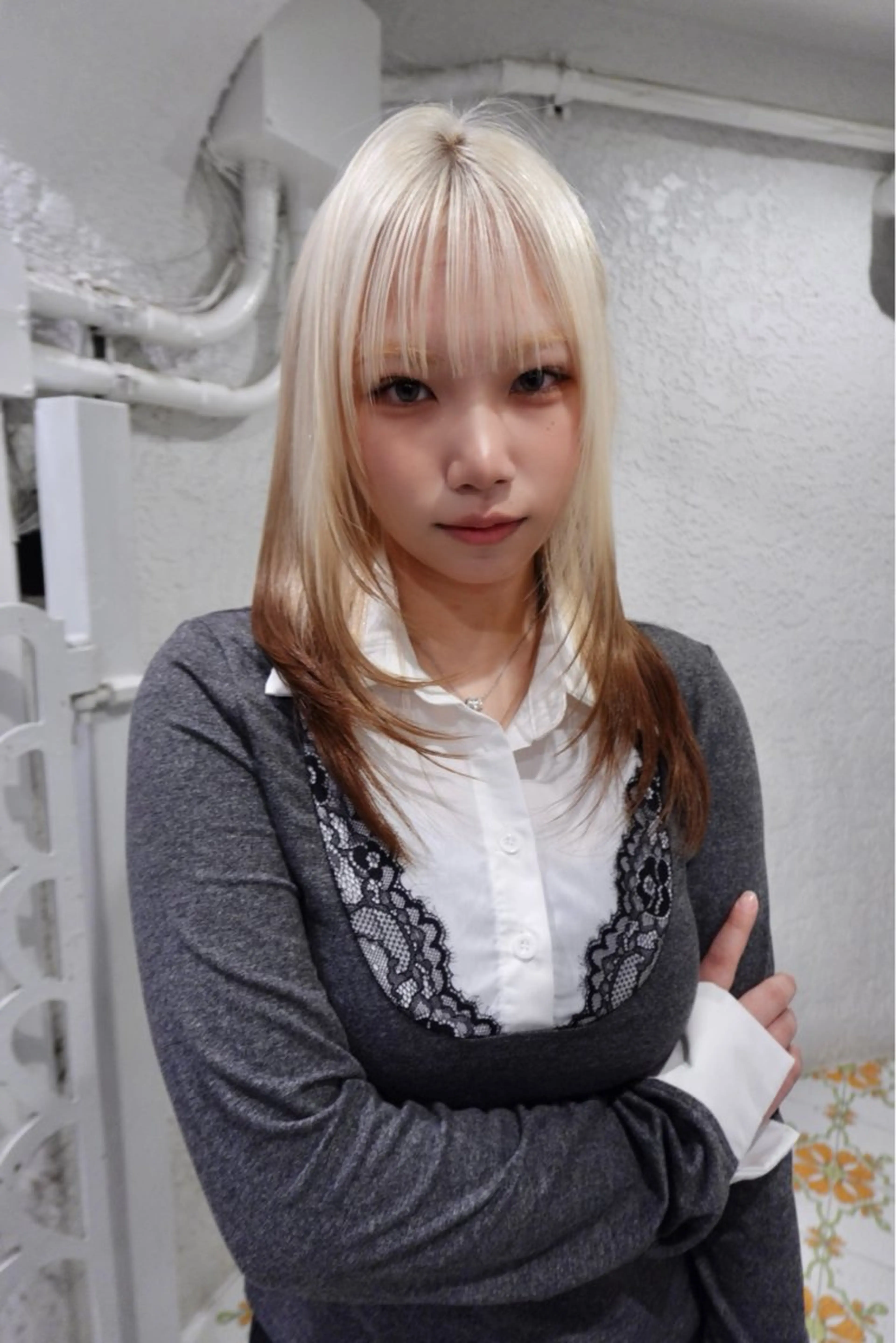 ロング ハッシュカット 韓国風ヘア レイヤーカット ロング 表参道ハイトーン 韓国ヘア長田雄希のヘアスタイル