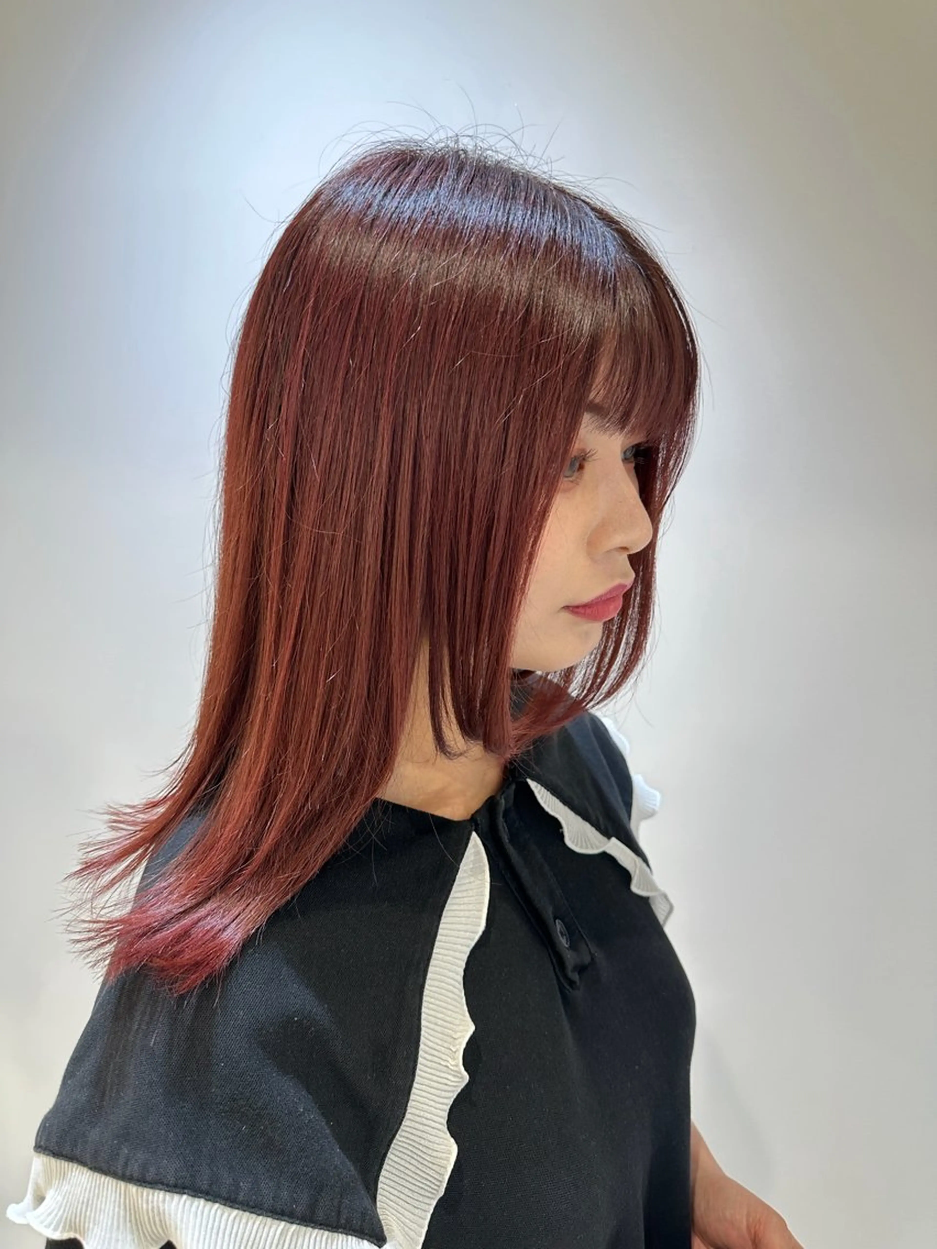 ミディアム カラー ボルドーカラー 髪質改善 カット ヘアカラー トリートメント 髪質改善/縮毛矯正 /レイヤー岡部のヘアスタイル