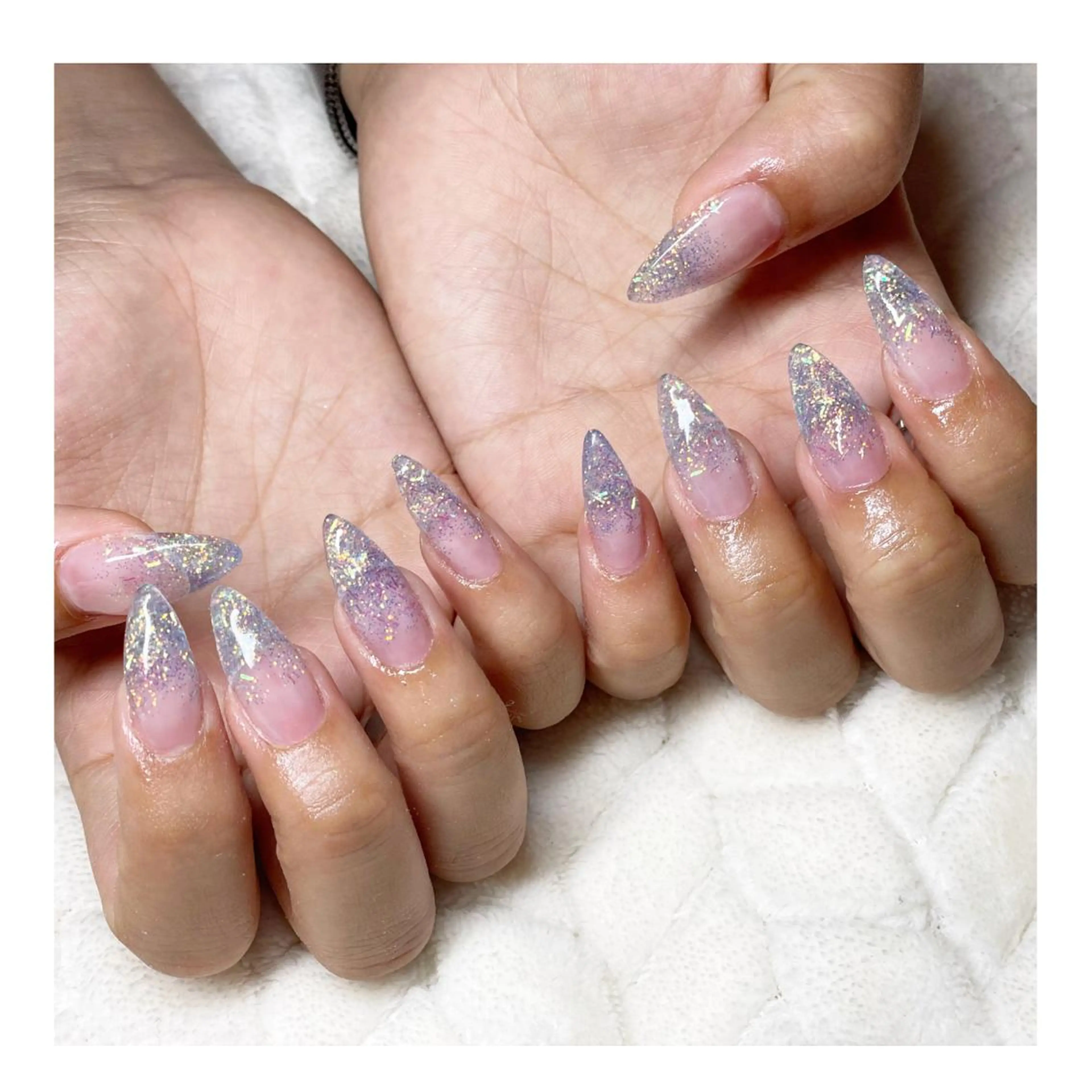 ネイル グラデーション ラメ(グリッター) ラメグラデーション ロングネイル スカルプネイル ハンドネイル LaLa Peach 福岡のマツエク・マツパデザイン