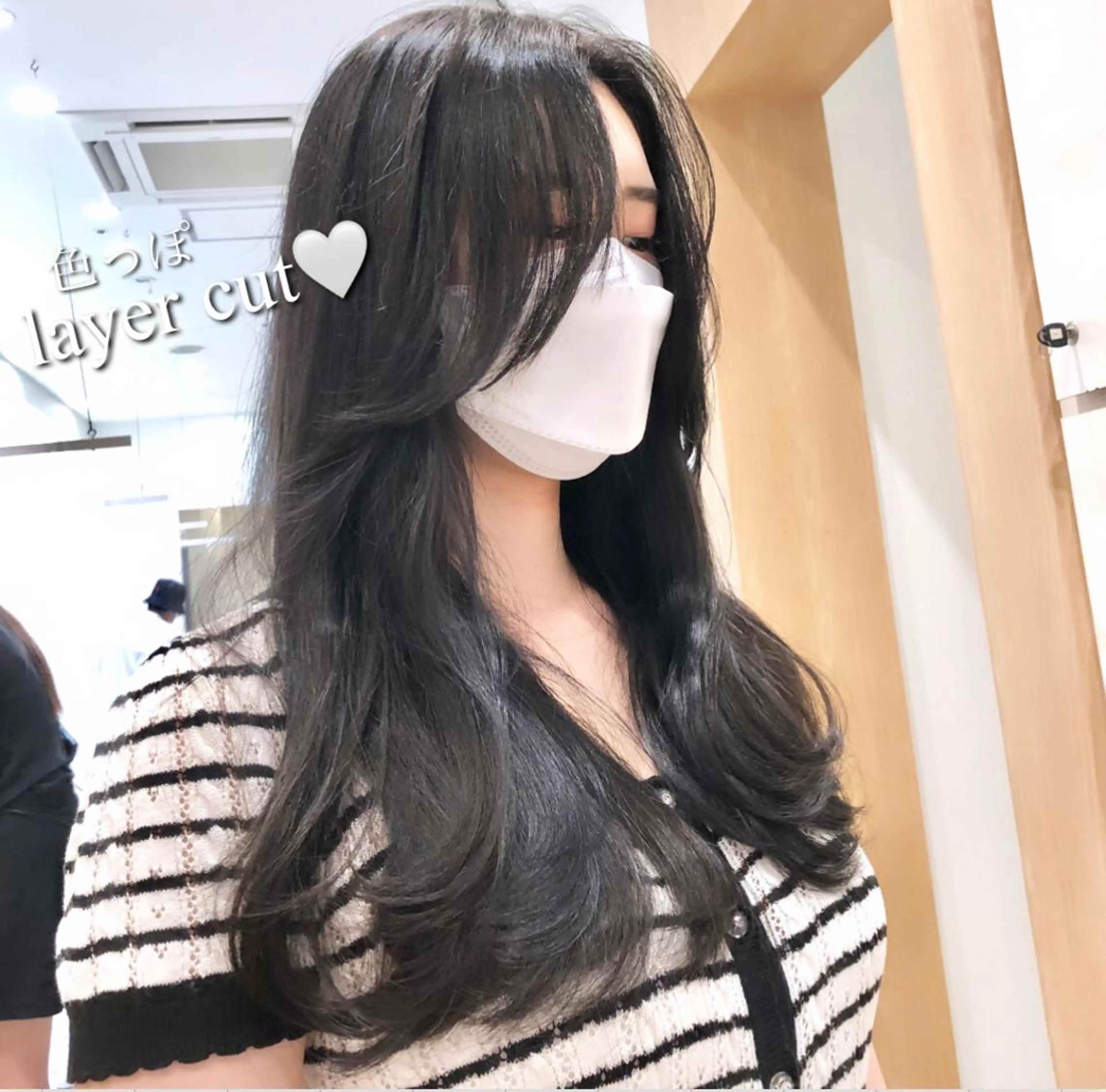 ロング カラー ブリーチ 透明感カラー ブリーチなしカラー 顔まわりレイヤー 顔周りカット マツパ♡アイブロウ 南草津のマツエク・マツパデザイン