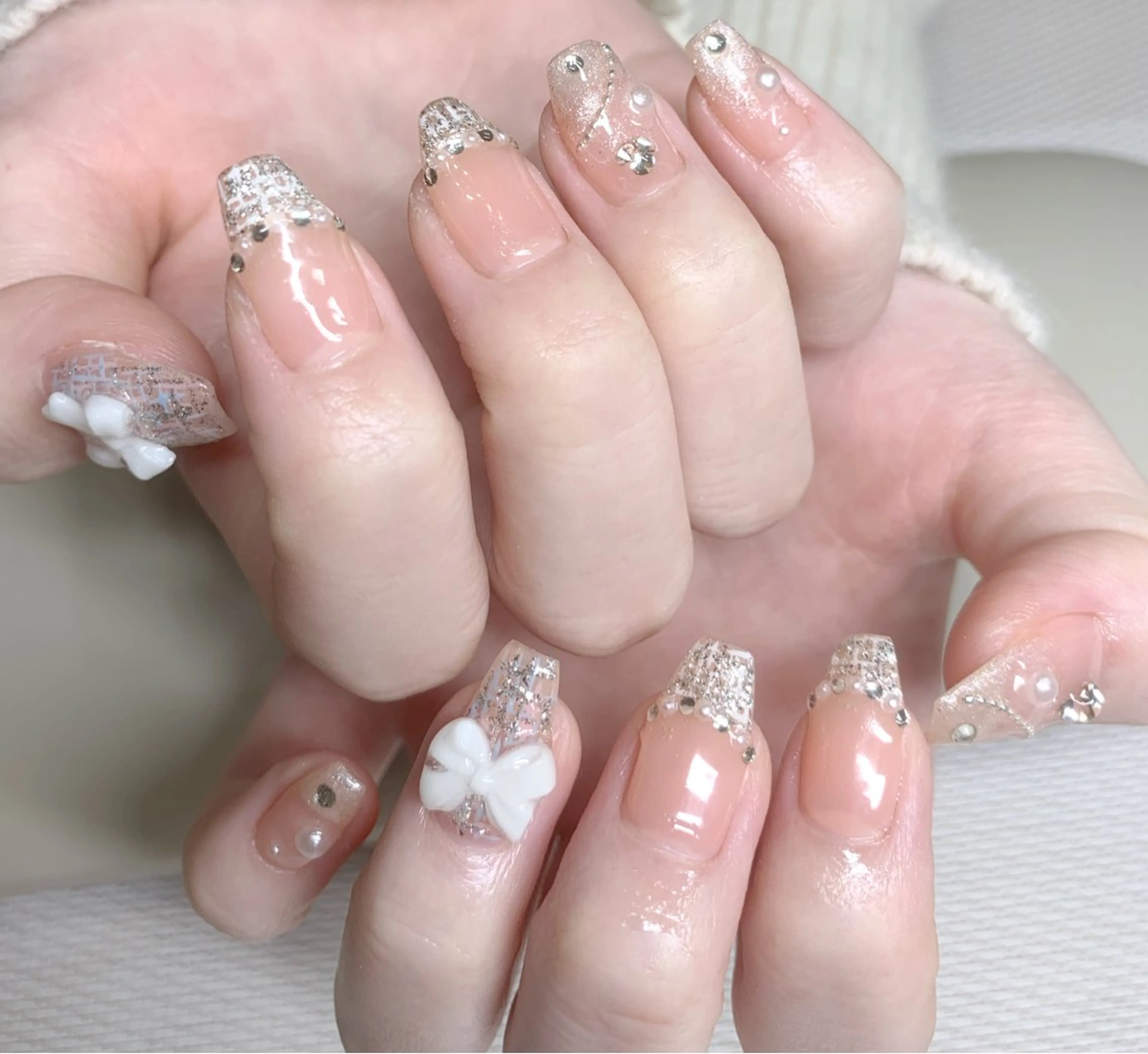 ネイル ラメ(グリッター) ラメグラデーション ツイードネイル ハンドネイル mira-cle大濱美容アカデミー所属・AI NAのネイルデザイン