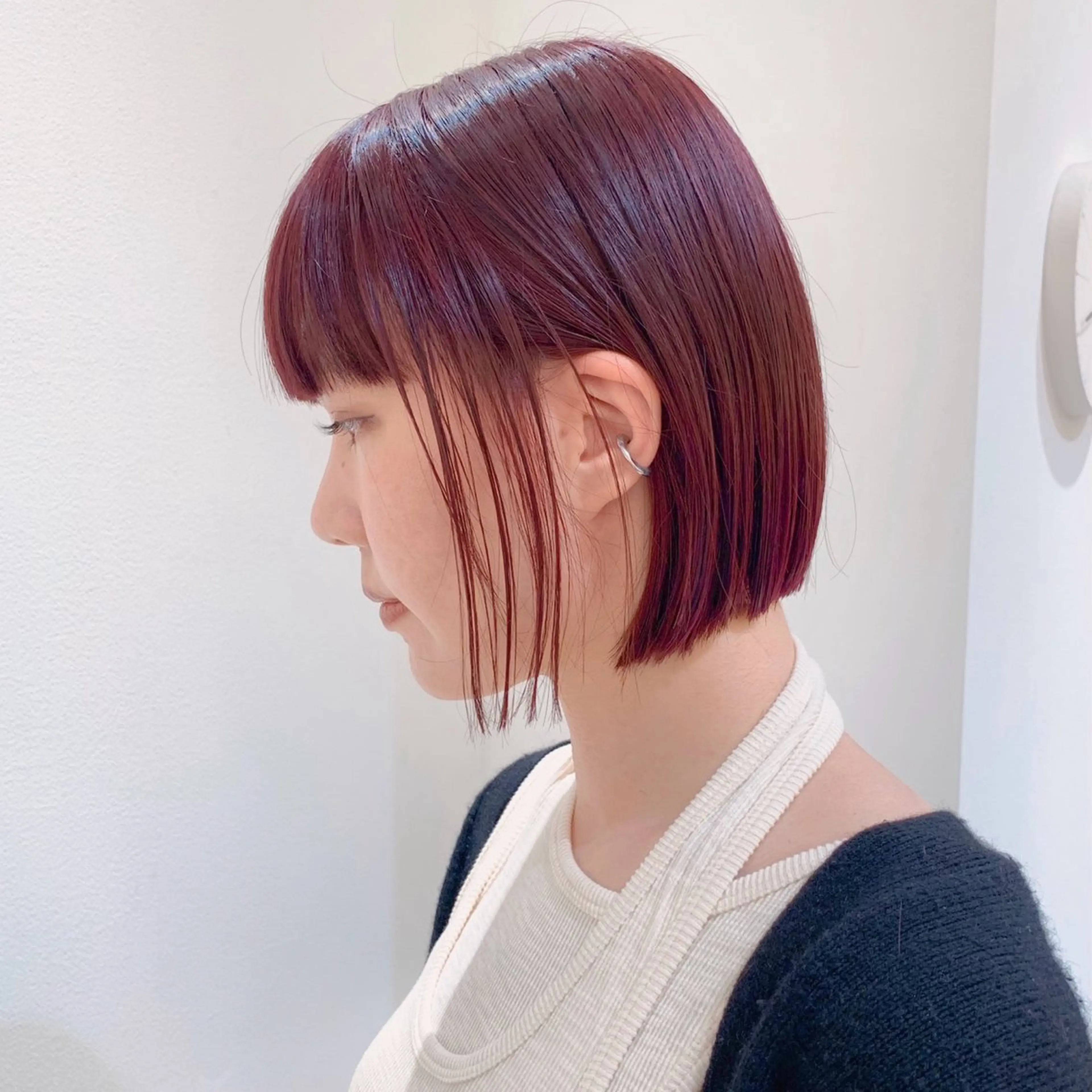 ショート カラー ヘアアレンジ カシス レッドカラー ボブ パーマ/暖色/ボブ イワタテ🇰🇷のヘアスタイル
