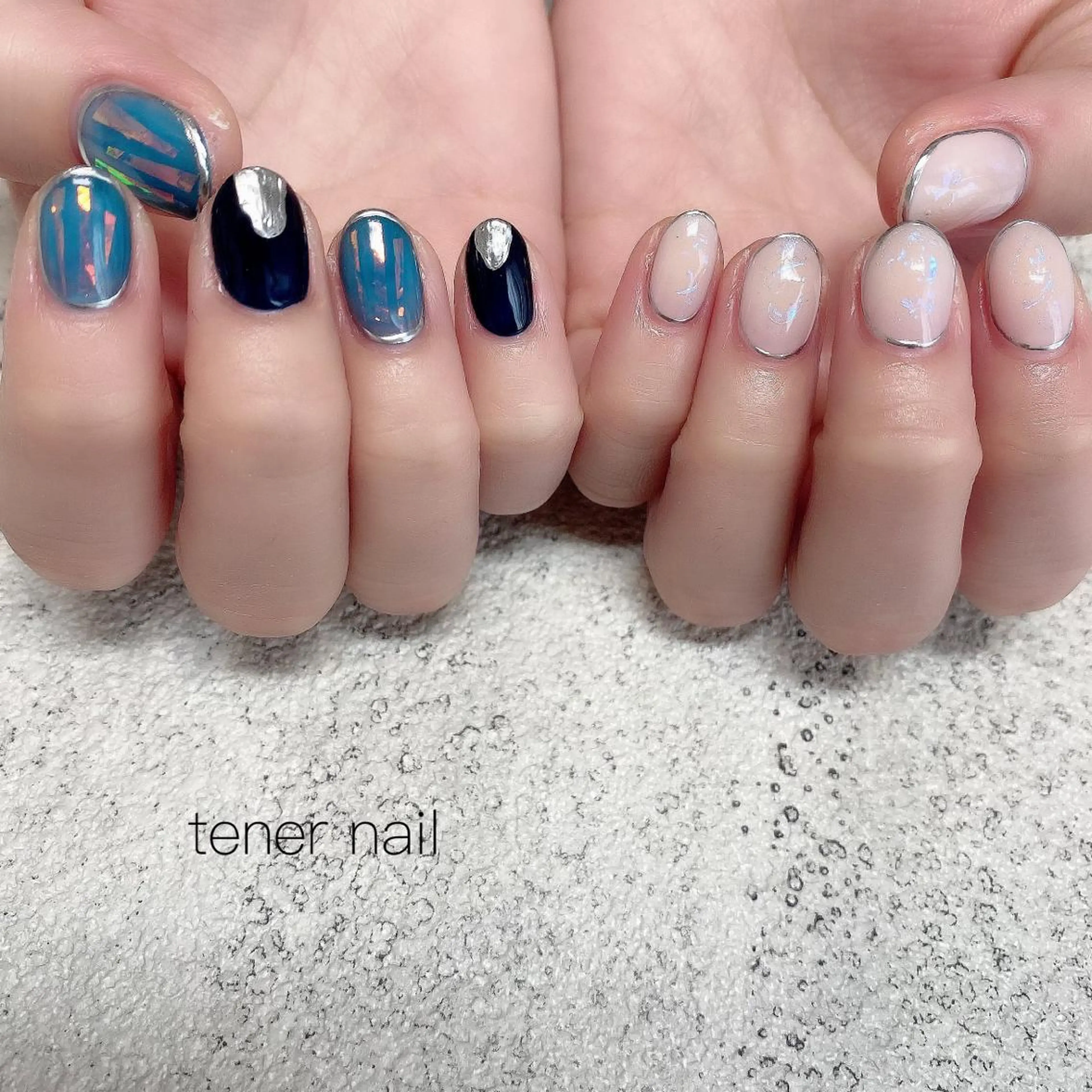 ネイル ブルー ホワイト テネルネイル tener nailのネイルデザイン