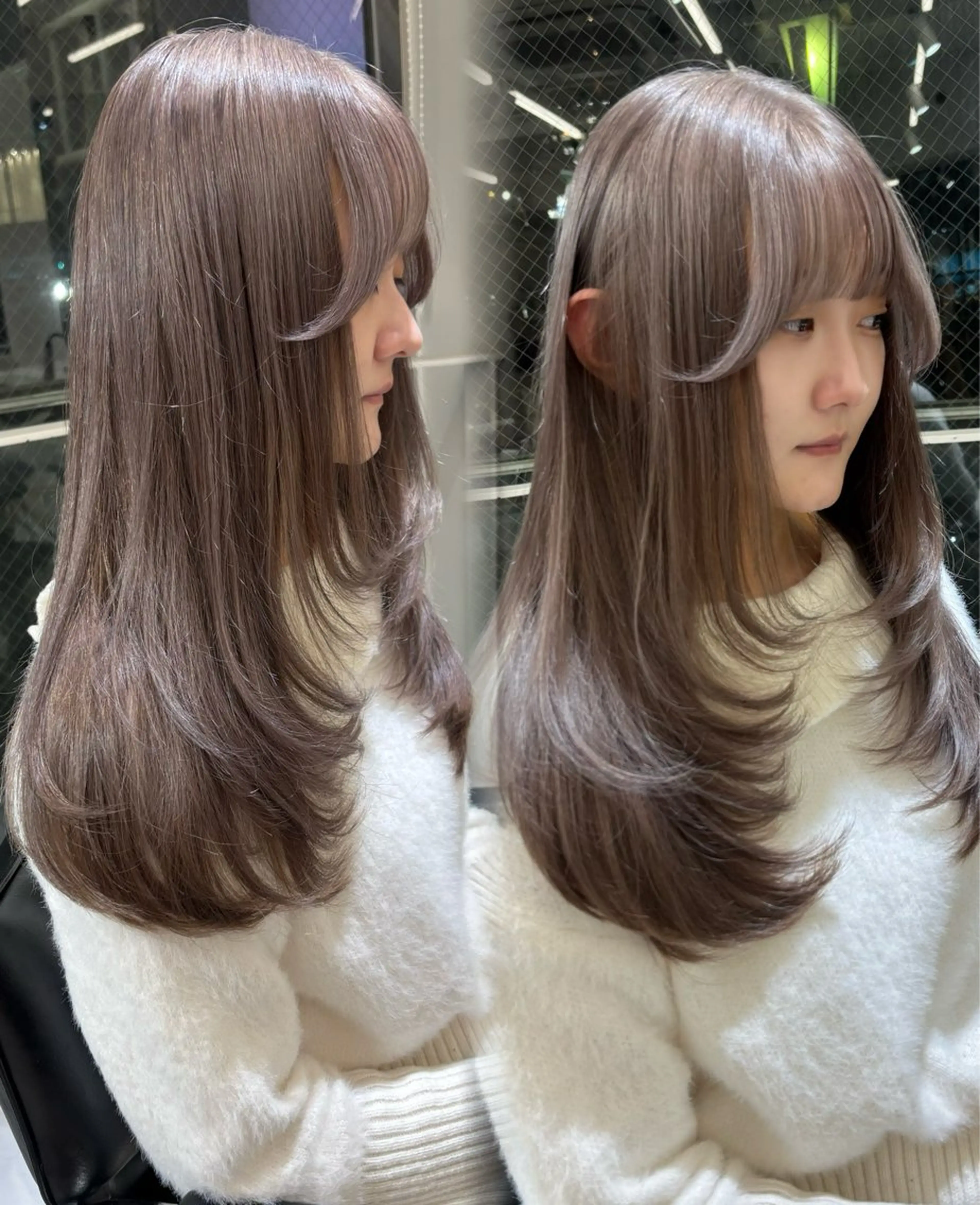 セミロング カラー ブリーチ グレージュ レイヤーカット ヘアカラー トリートメント 🩶大人韓国ヘア 渋谷/Satsukiのヘアスタイル