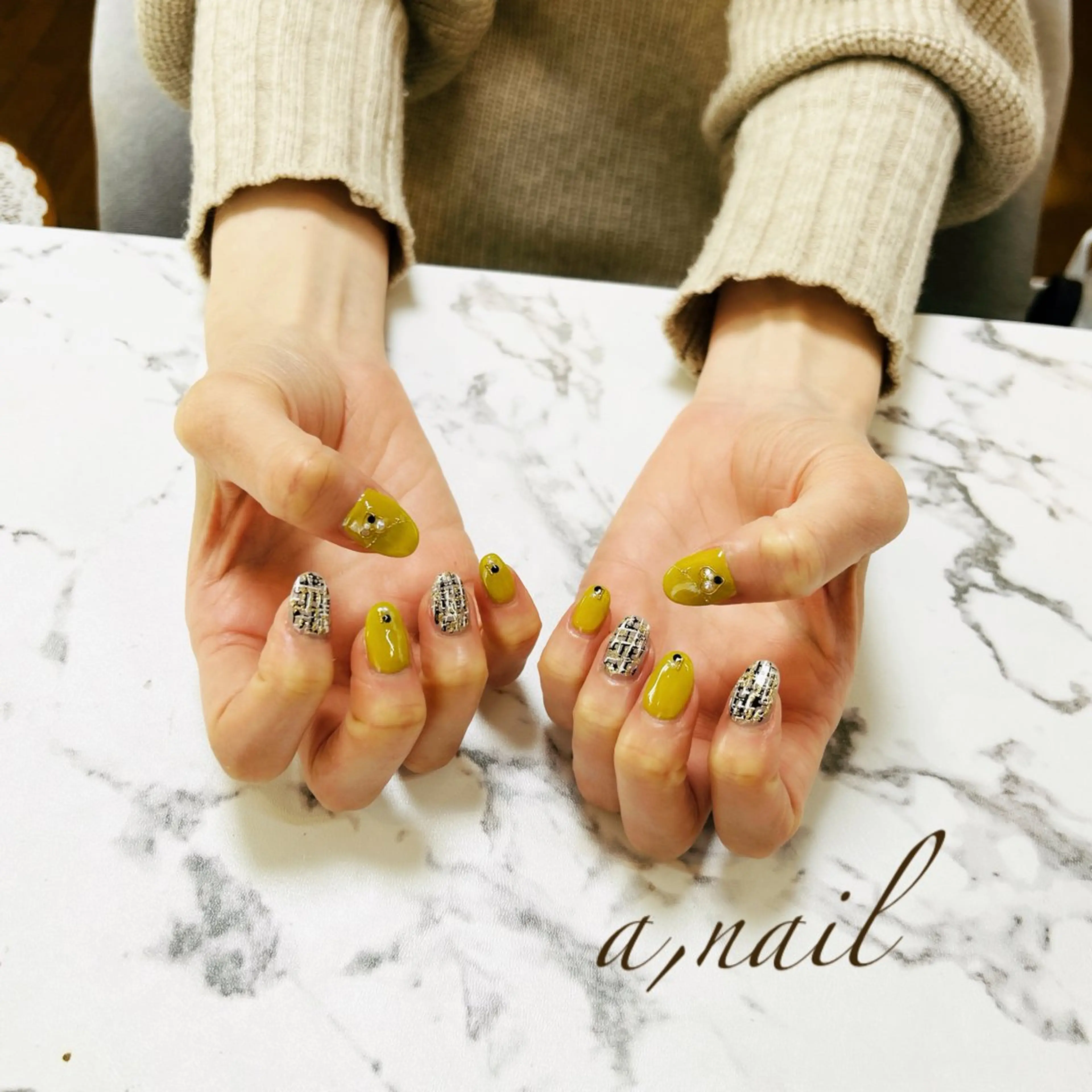 ネイル ハート シンプルネイル ツイードネイル 冬ネイル ネイルサロン エーネイルのネイルデザイン