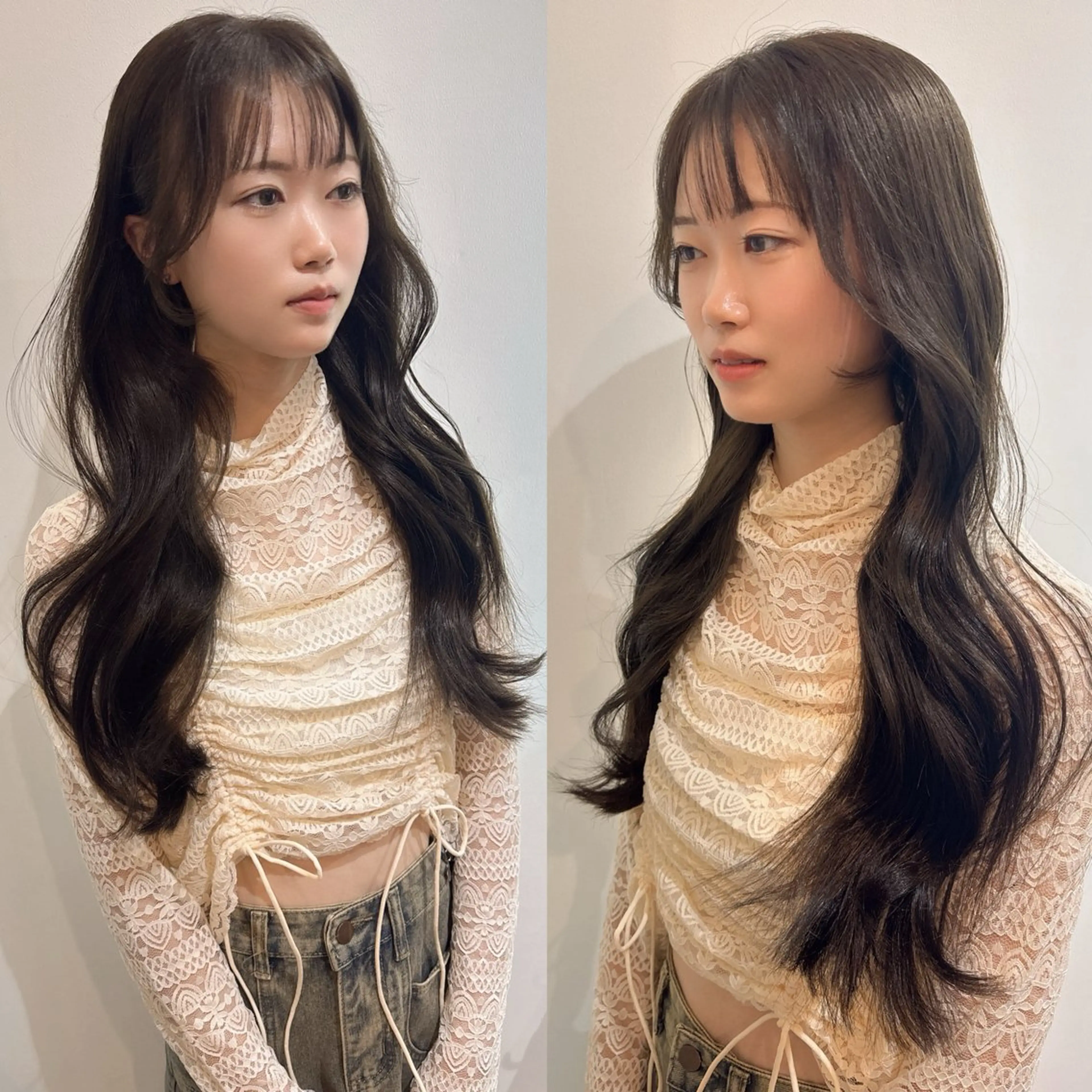 セミロング 顔まわりレイヤー 顔周りカット レイヤーカット おくれ毛 カット ヘアカラー 森 隆秀/韓国ヘアのヘアスタイル