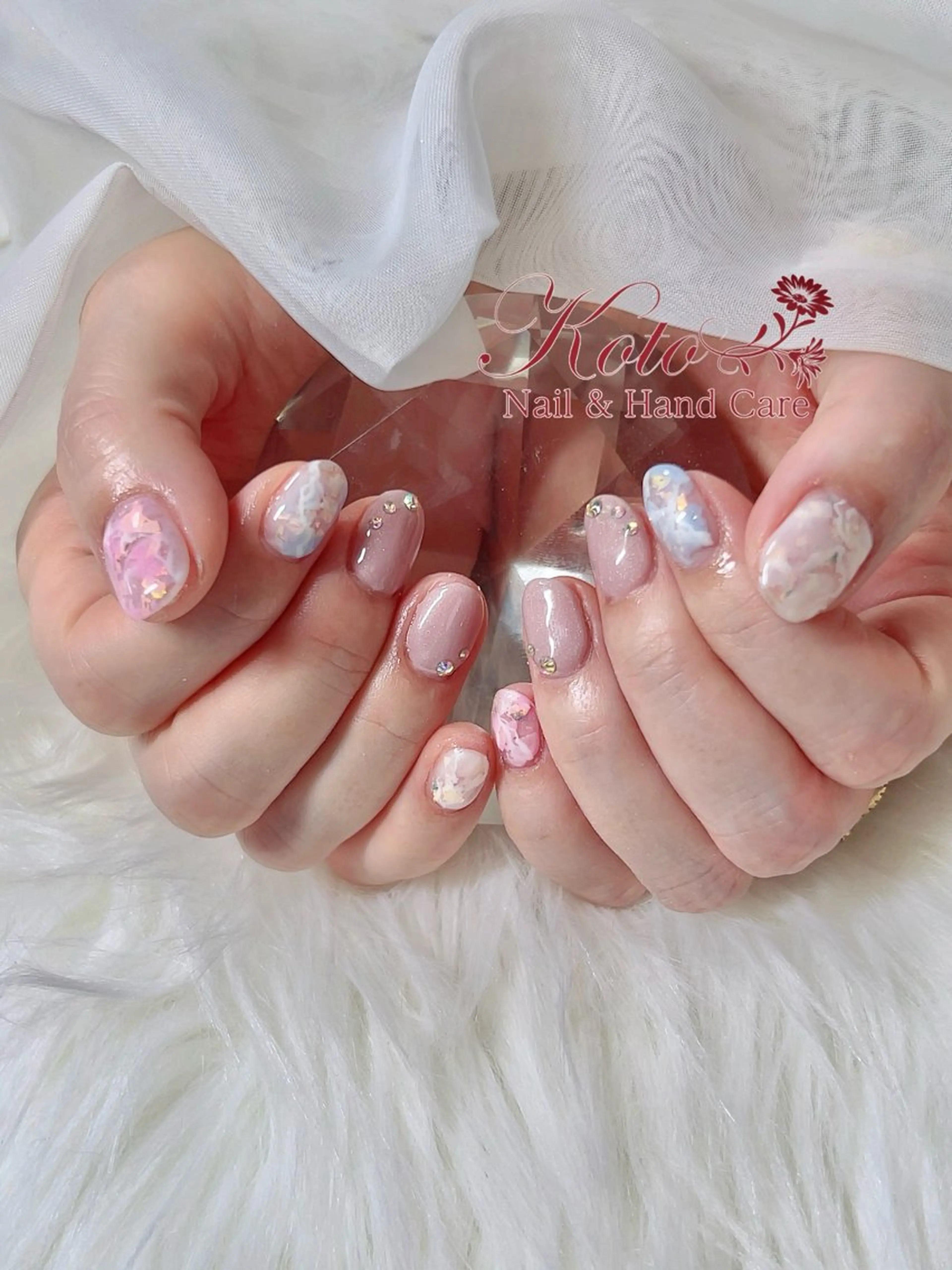 ネイル 長さ出し ジェルネイル 大理石ネイル(マーブル) 持ち込み ニュアンスネイル ハンドネイル Nail Salon KOTOのネイルデザイン