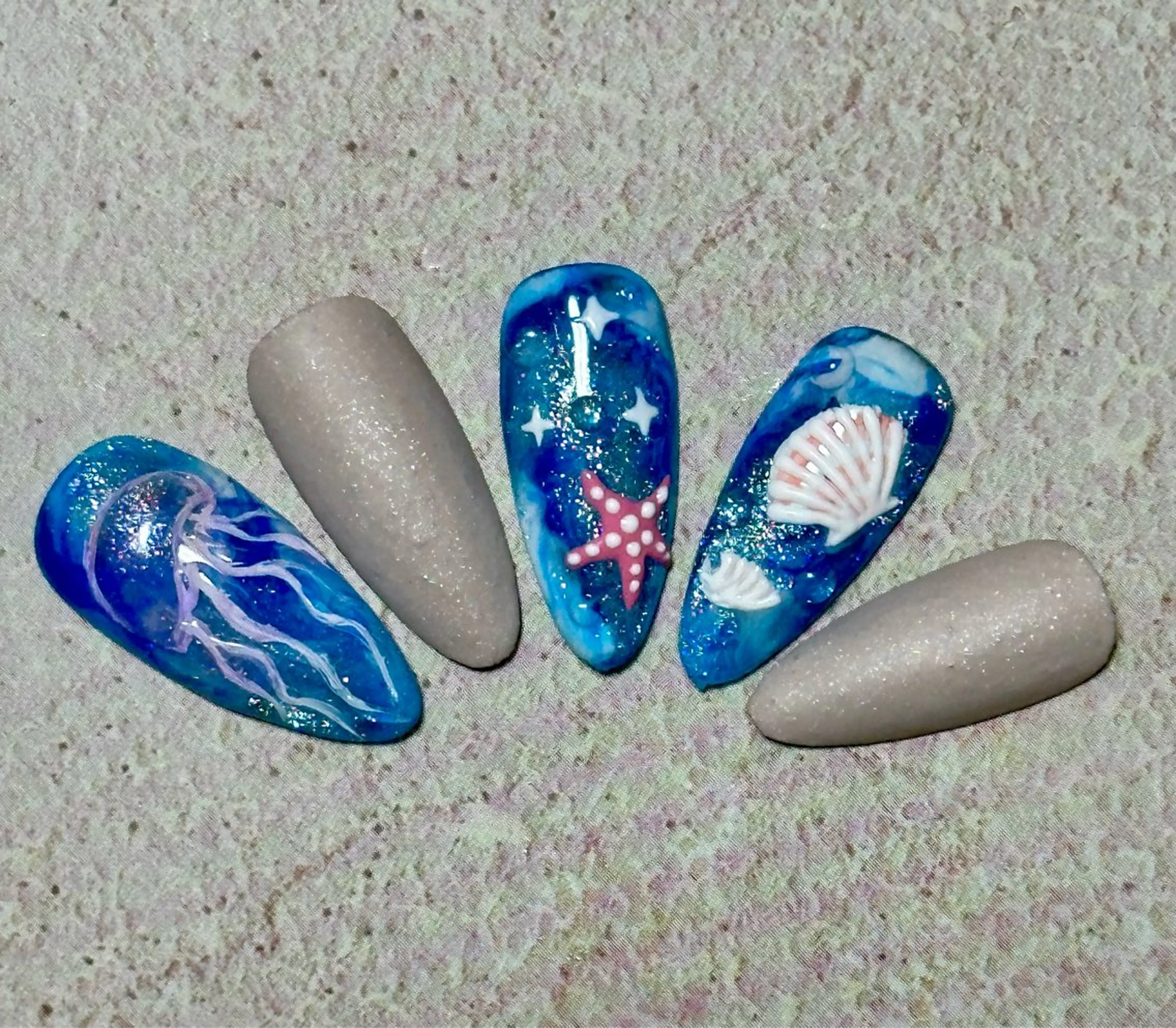 ネイル ブルー マグネットネイル ニュアンスネイル ワンカラーネイル 夏ネイル M.N_ nailのネイルデザイン