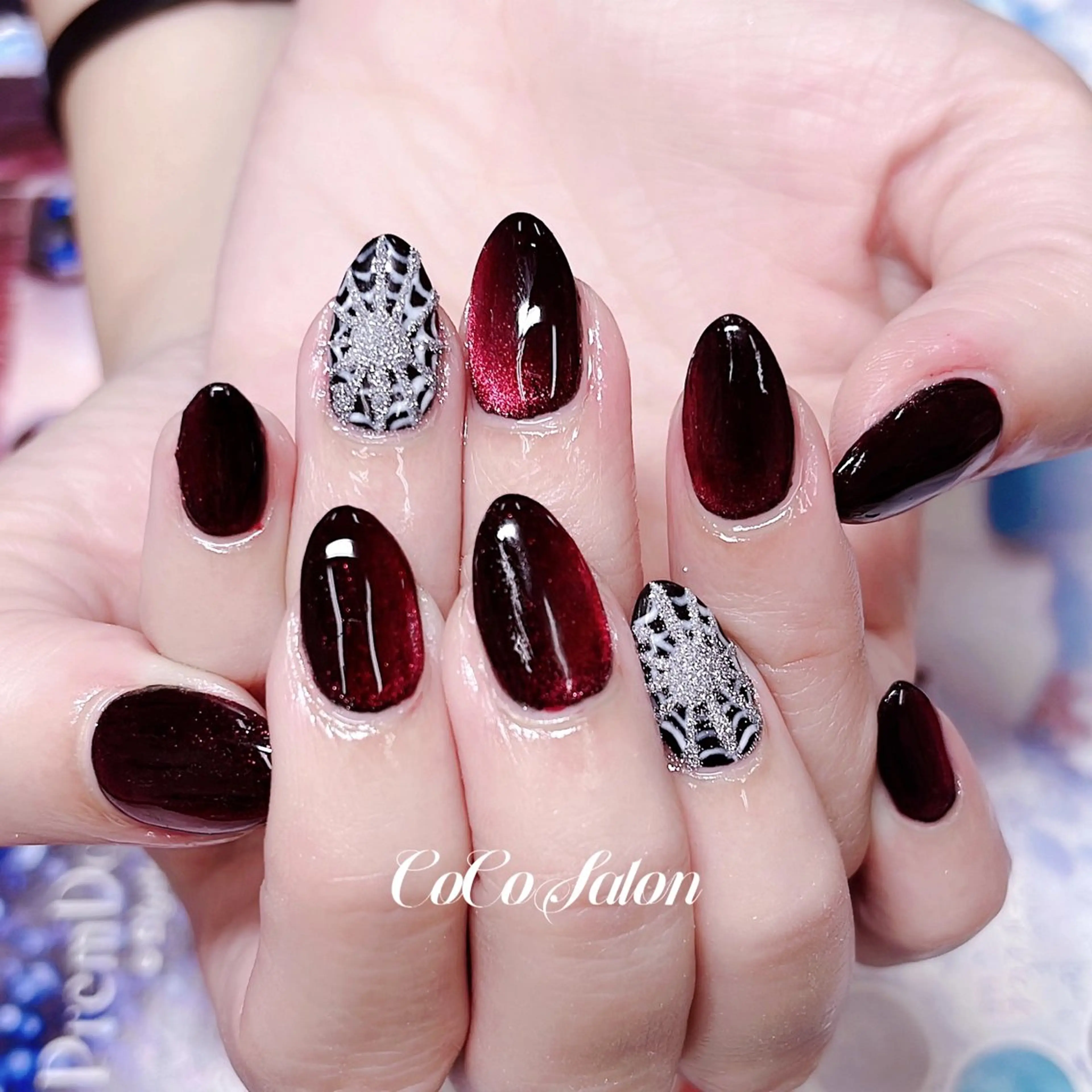 ネイル アートネイル ボルドー ジェルネイル ハロウィン ハート CoCoSalon ネイル/まつ毛予約のネイルデザイン
