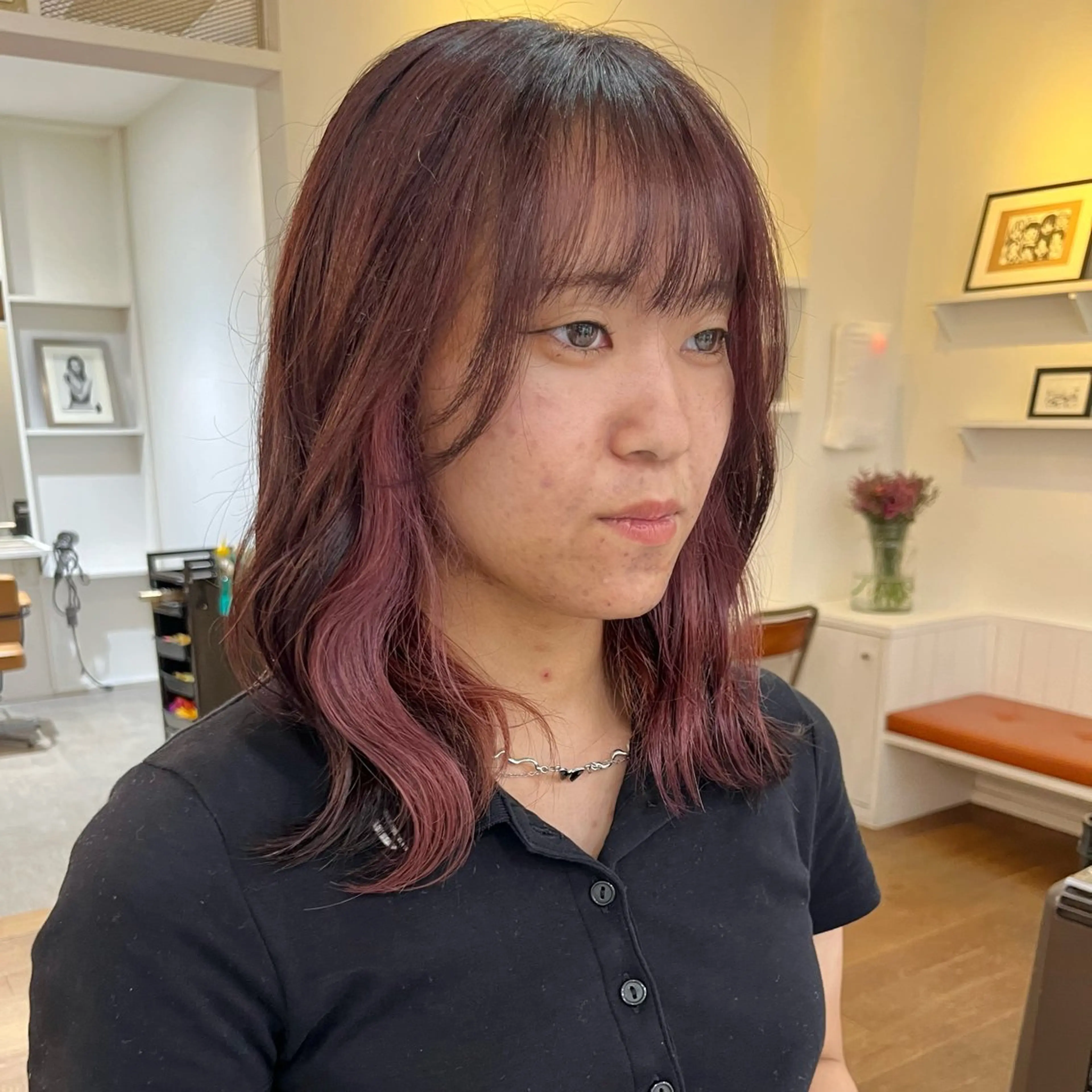 ミディアム カラー ヘアアレンジ ブリーチ ダブルカラー イヤリングカラー ハイライトカラー ハイライト ヘアカラー トリートメント 無料カットモデル‪✨ ✂️Nanami🌷のヘアスタイル