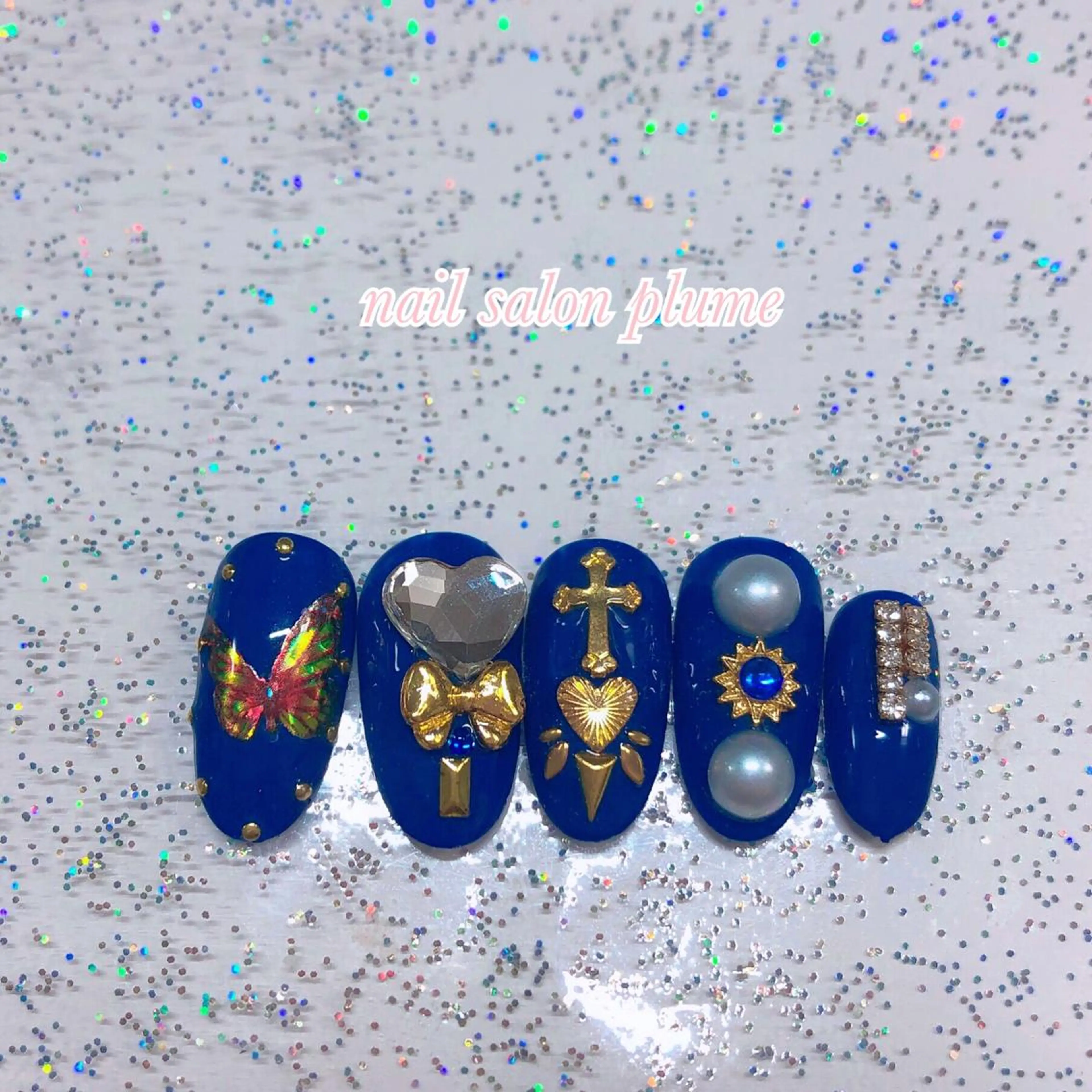 ネイル アートネイル ゴールド ハート キラキラネイル 韓国ネイル ハンドネイル plume nail ☆韓国ネイルのネイルデザイン