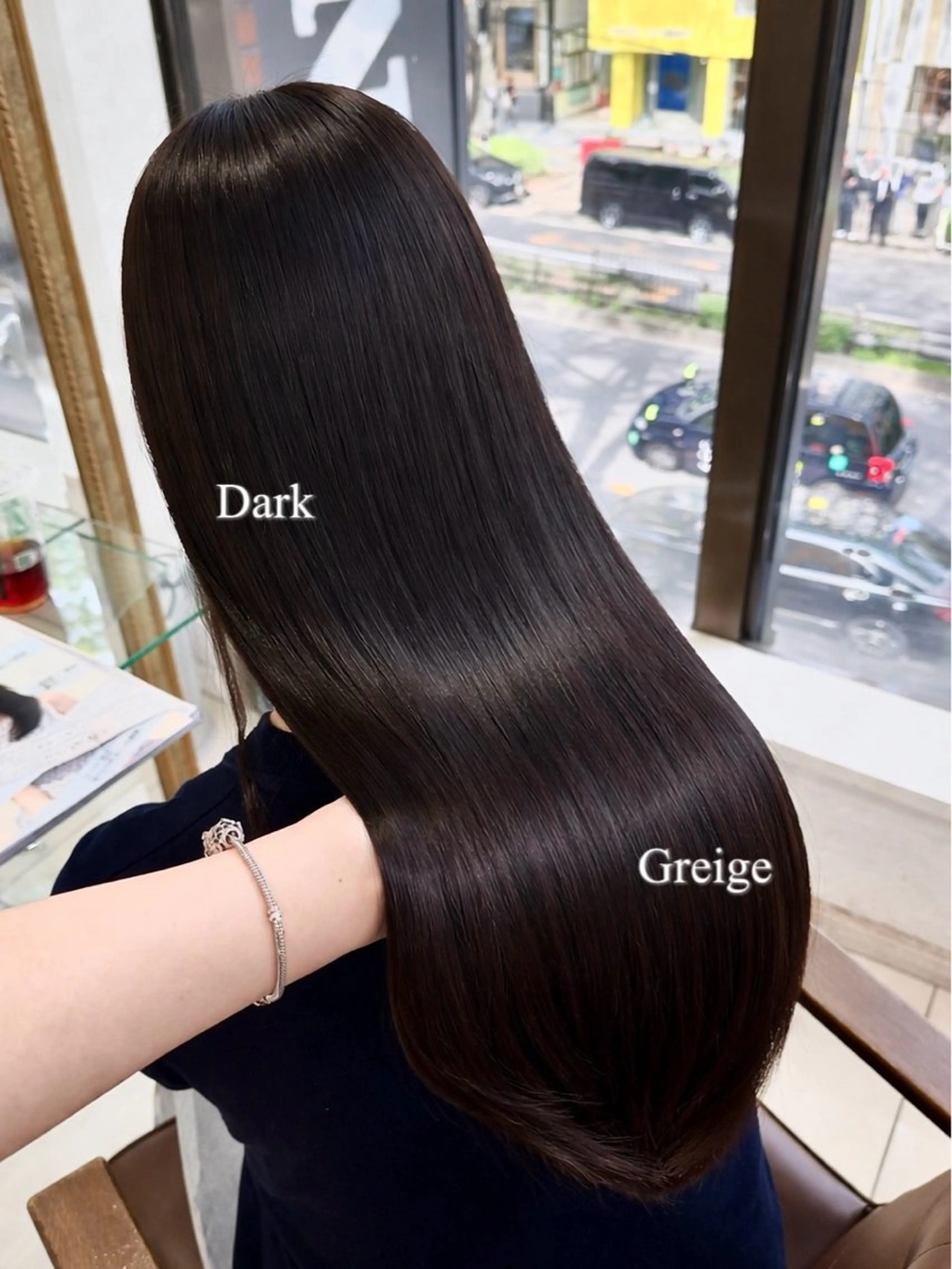 ロング カラー ダークグレー ダークグレージュ グレージュ ヘアカラー トリートメント 髪質改善カラー🤍 Nanakoのヘアスタイル