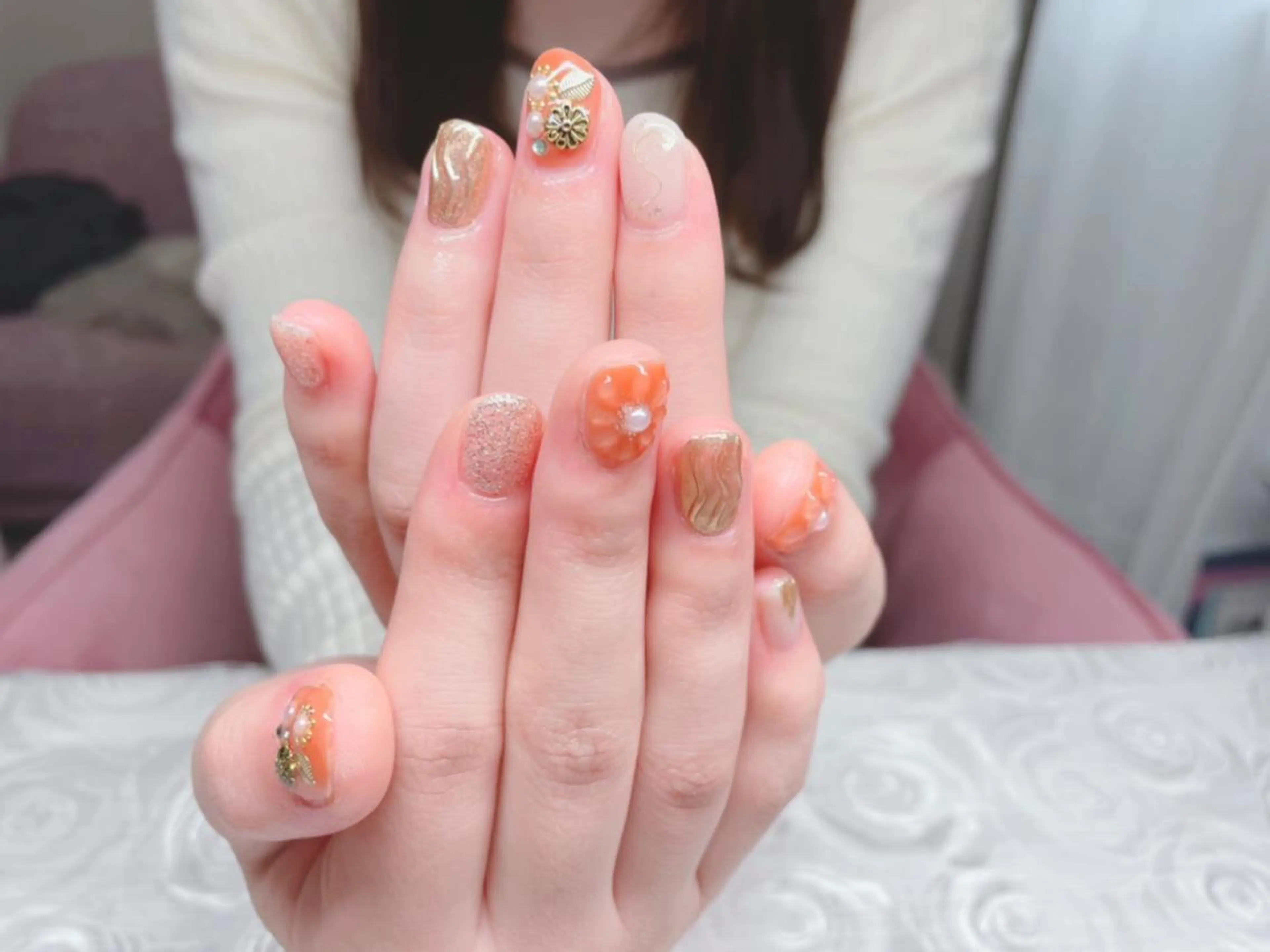 ネイル 成人式 フラワーネイル ぷっくりネイル 芦辺 香奈のネイルデザイン