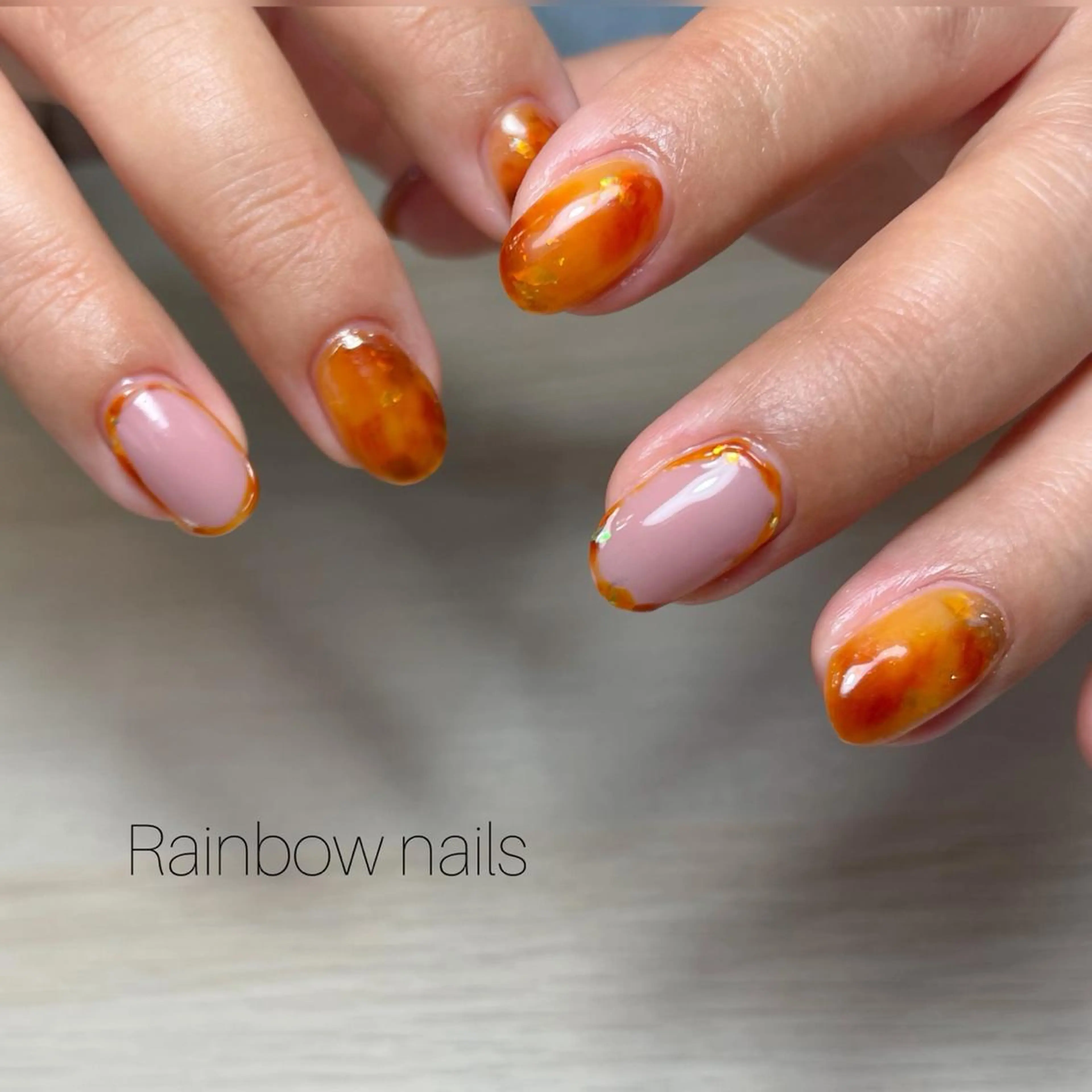 ネイル べっ甲ネイル ピンク Rainbow nailsくろちゃんのネイルデザイン