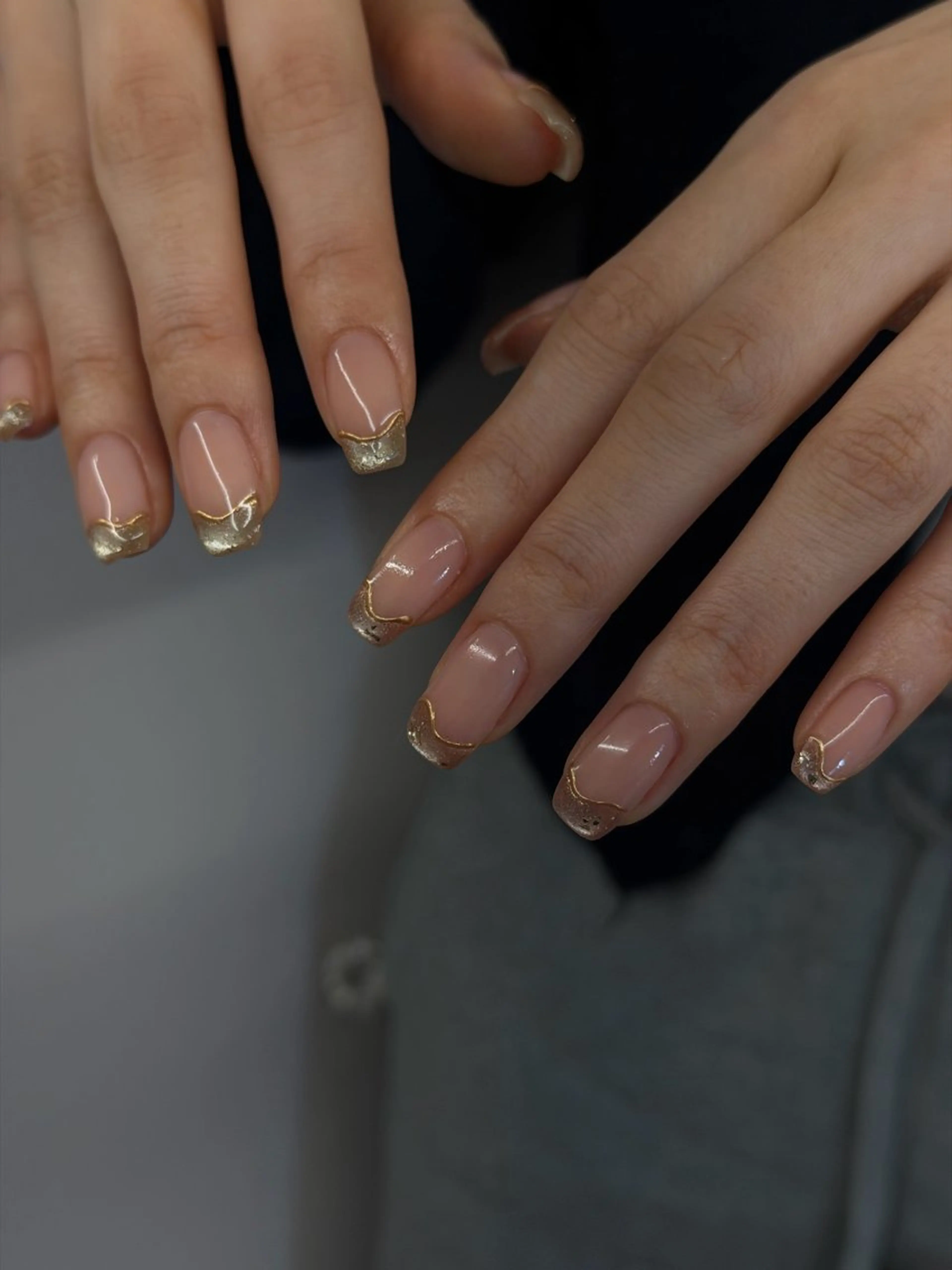 ネイル フレンチネイル ジェルネイル ゴールド マグネットネイル ニュアンスネイル ハンドネイル ハンドケア Bana_ Nailのネイルデザイン