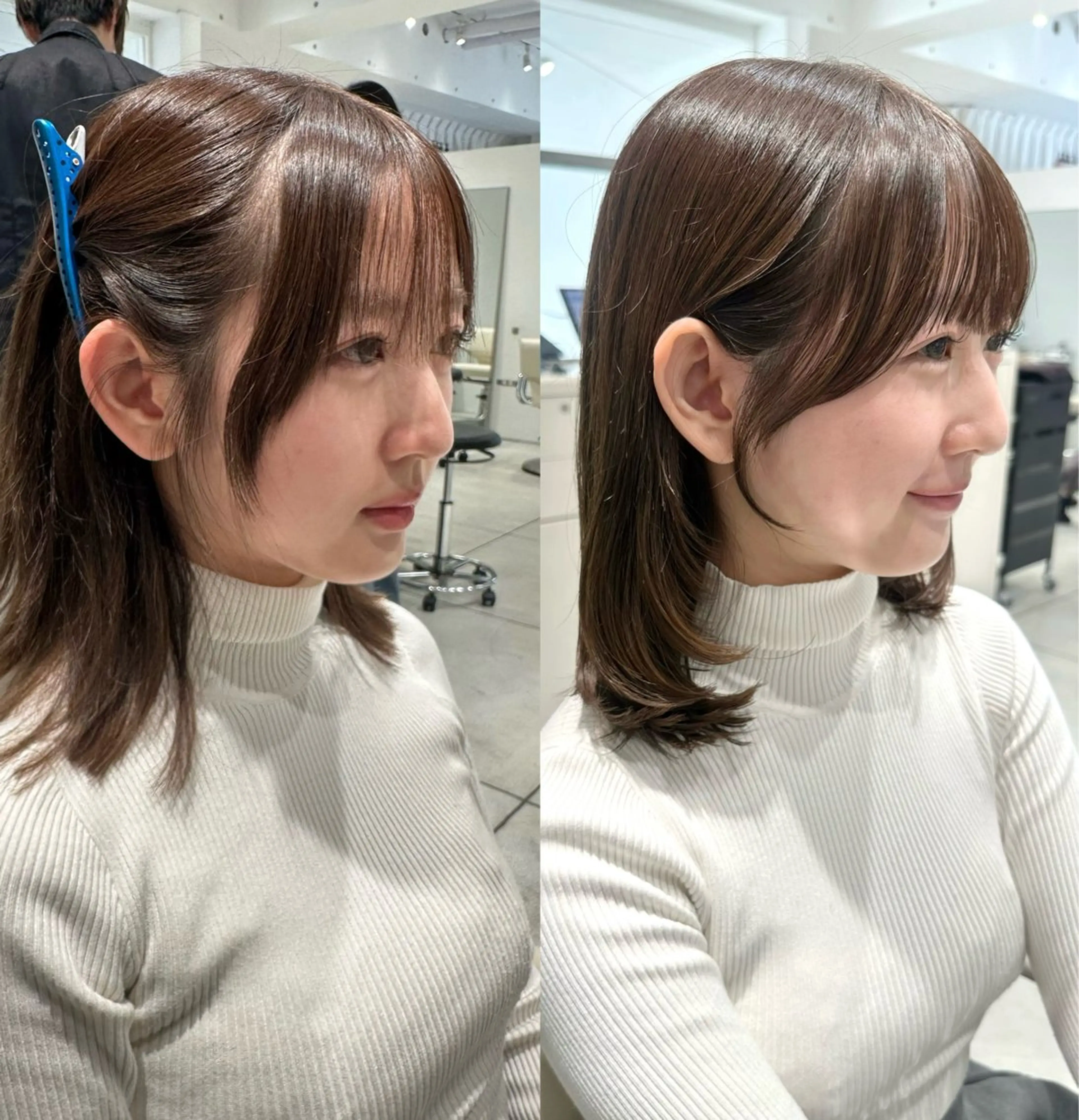 ミディアム カット ヘアカラー トリートメント ヘッドスパ ヘアセット 顔まわり/グレージュ 吉田ひろのじょうのヘアスタイル