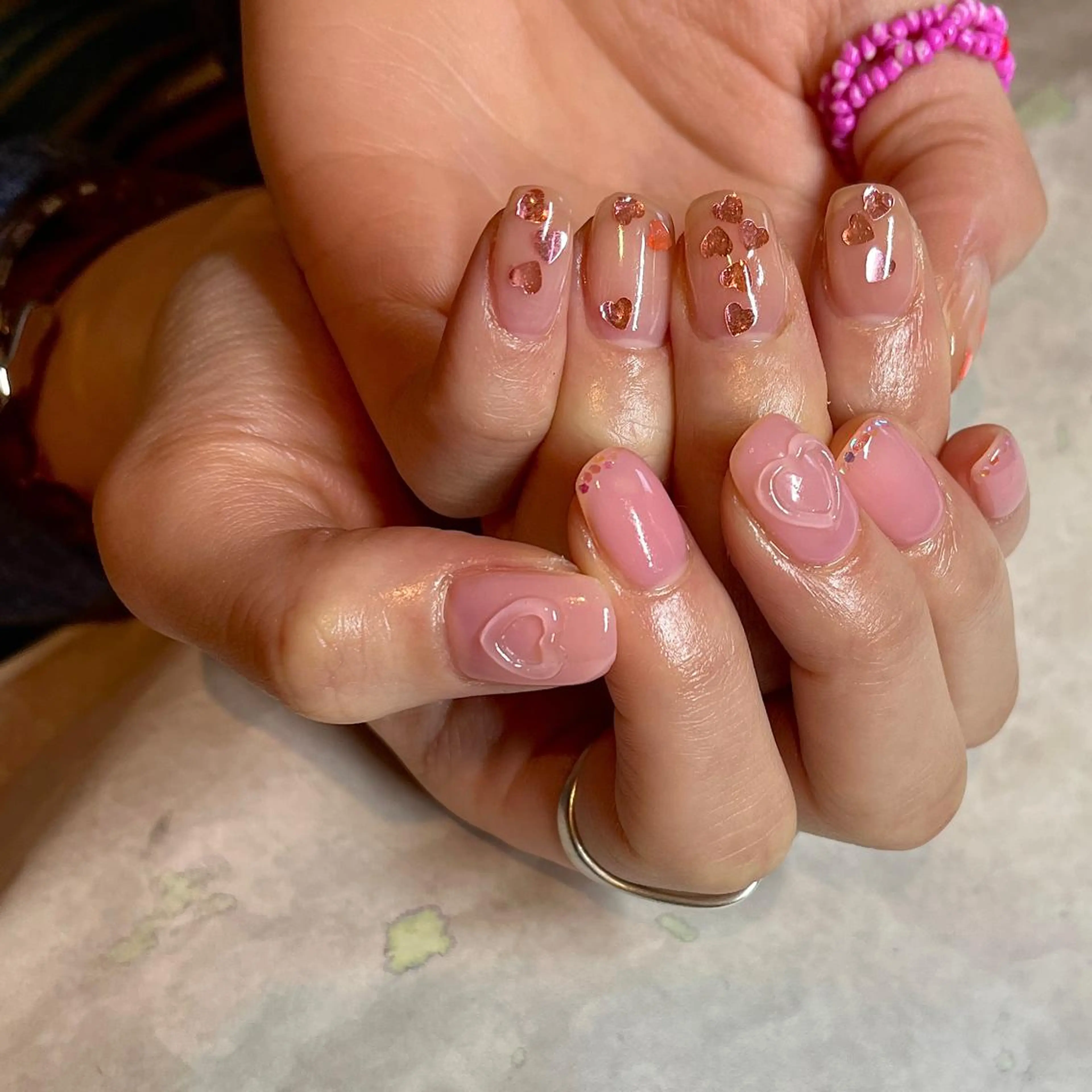 ネイル ハート ピンク フリーランス¨̮⃝ ネイリストOKADAのネイルデザイン