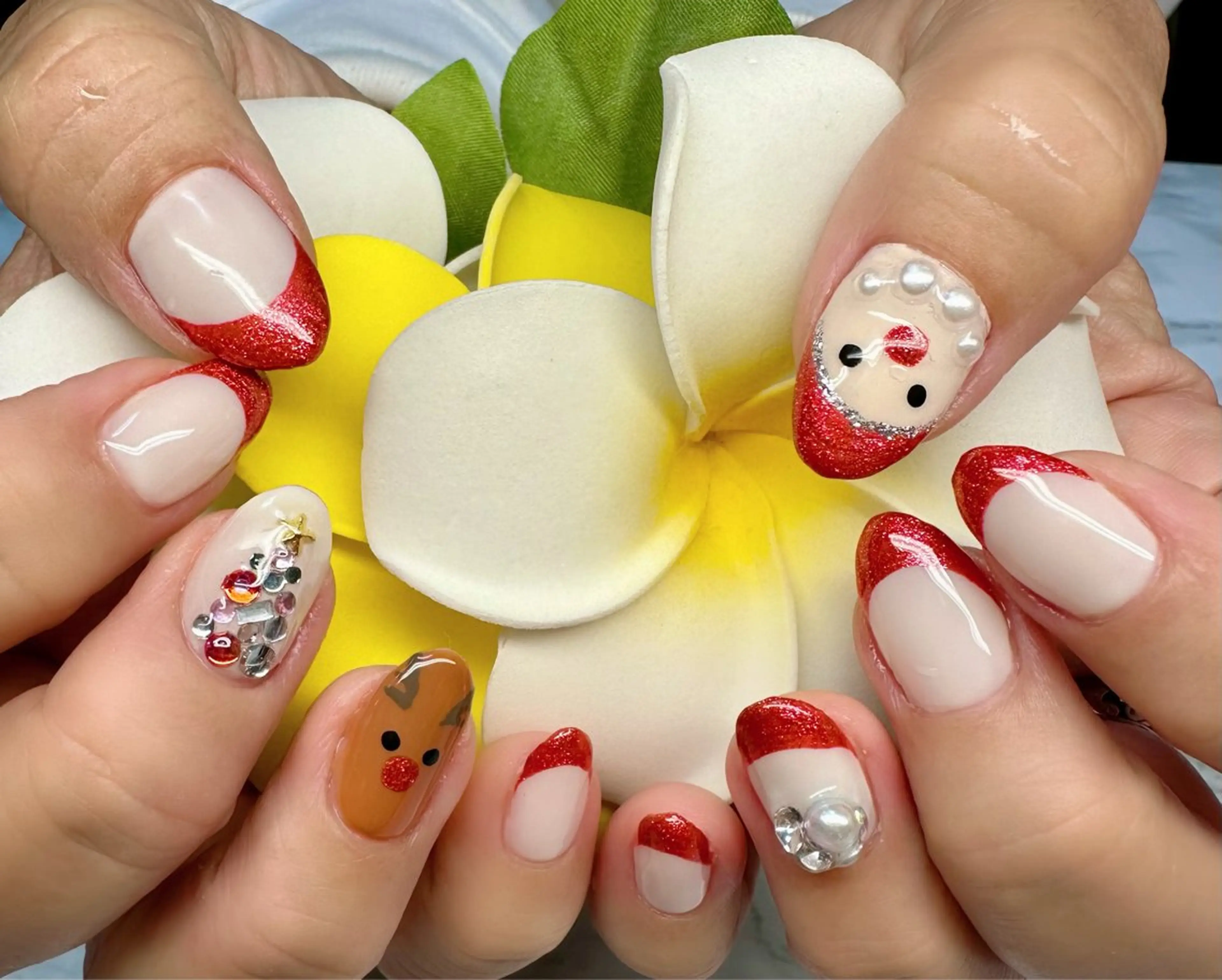 ネイル オーロラネイル フレンチネイル ラメ(グリッター) 冬ネイル クリスマス M.N_ nailのネイルデザイン