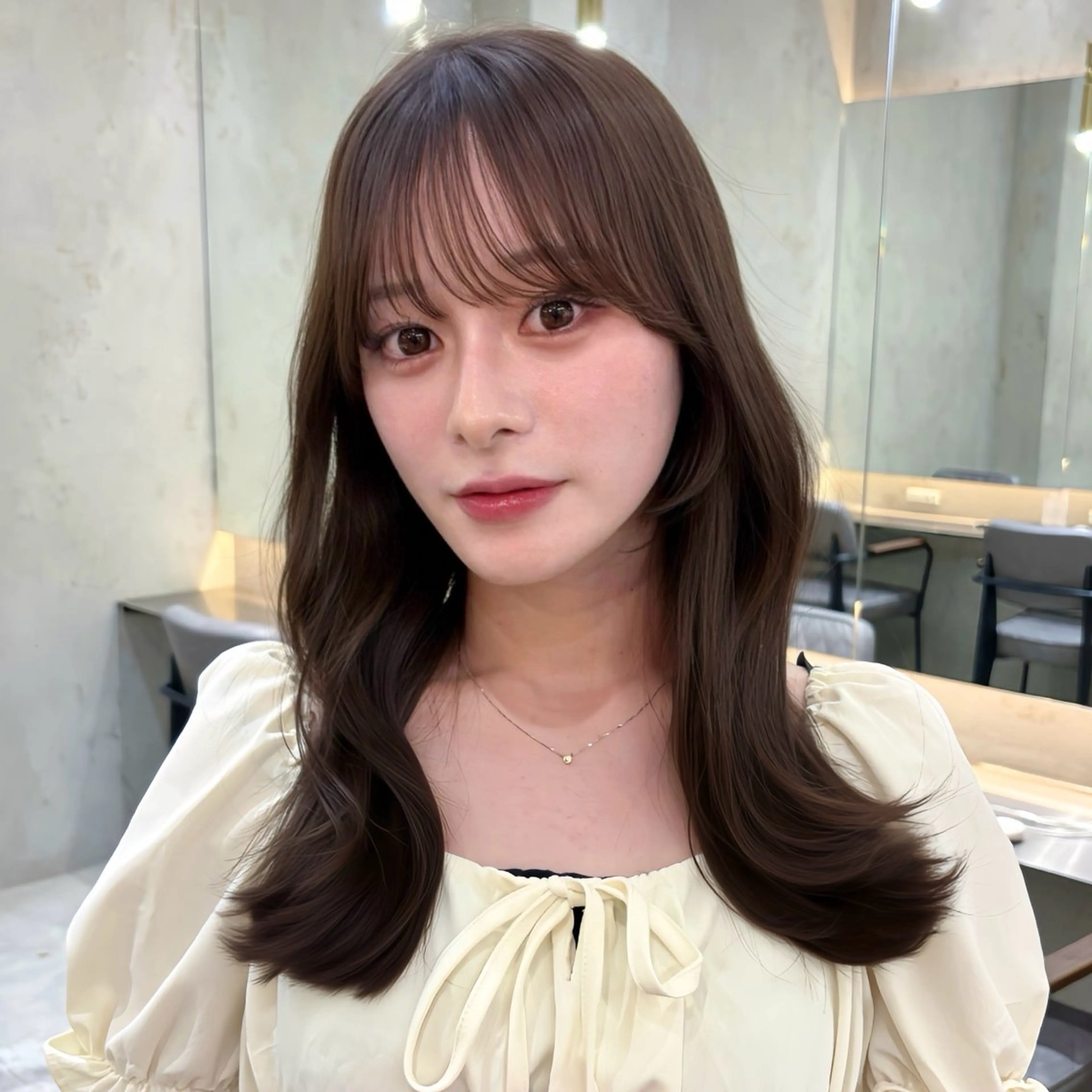 セミロング カラー ベージュカラー オリーブベージュ くびれヘア レイヤーカット 韓国レイヤー🇰🇷 /縮毛矯正💎/月音のヘアスタイル