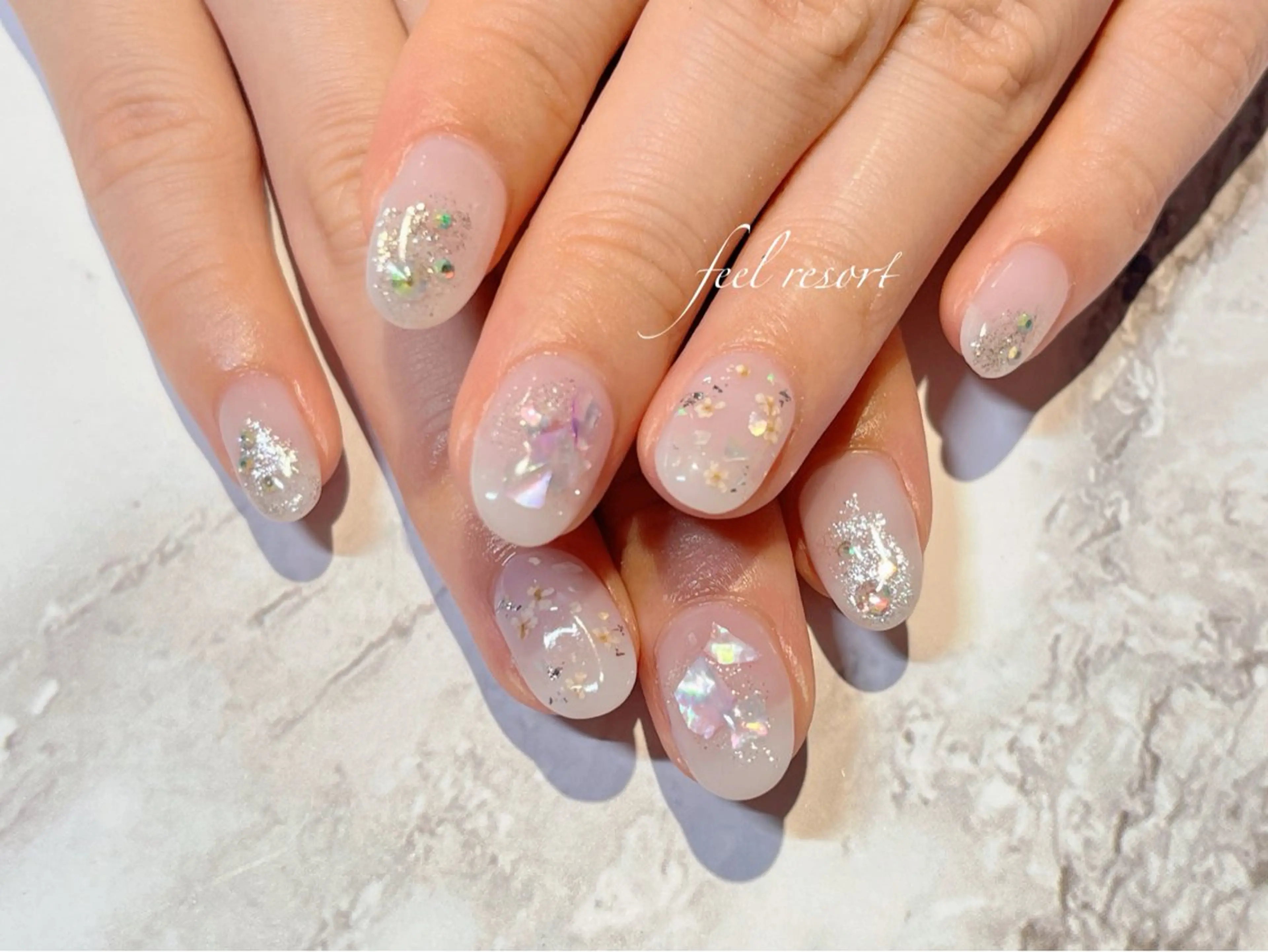 ネイル 長さ出し フットネイル フレンチネイル ジェルネイル ガラスフレンチ ハンドネイル Lien(リアン) 銀座駅6分のネイルデザイン