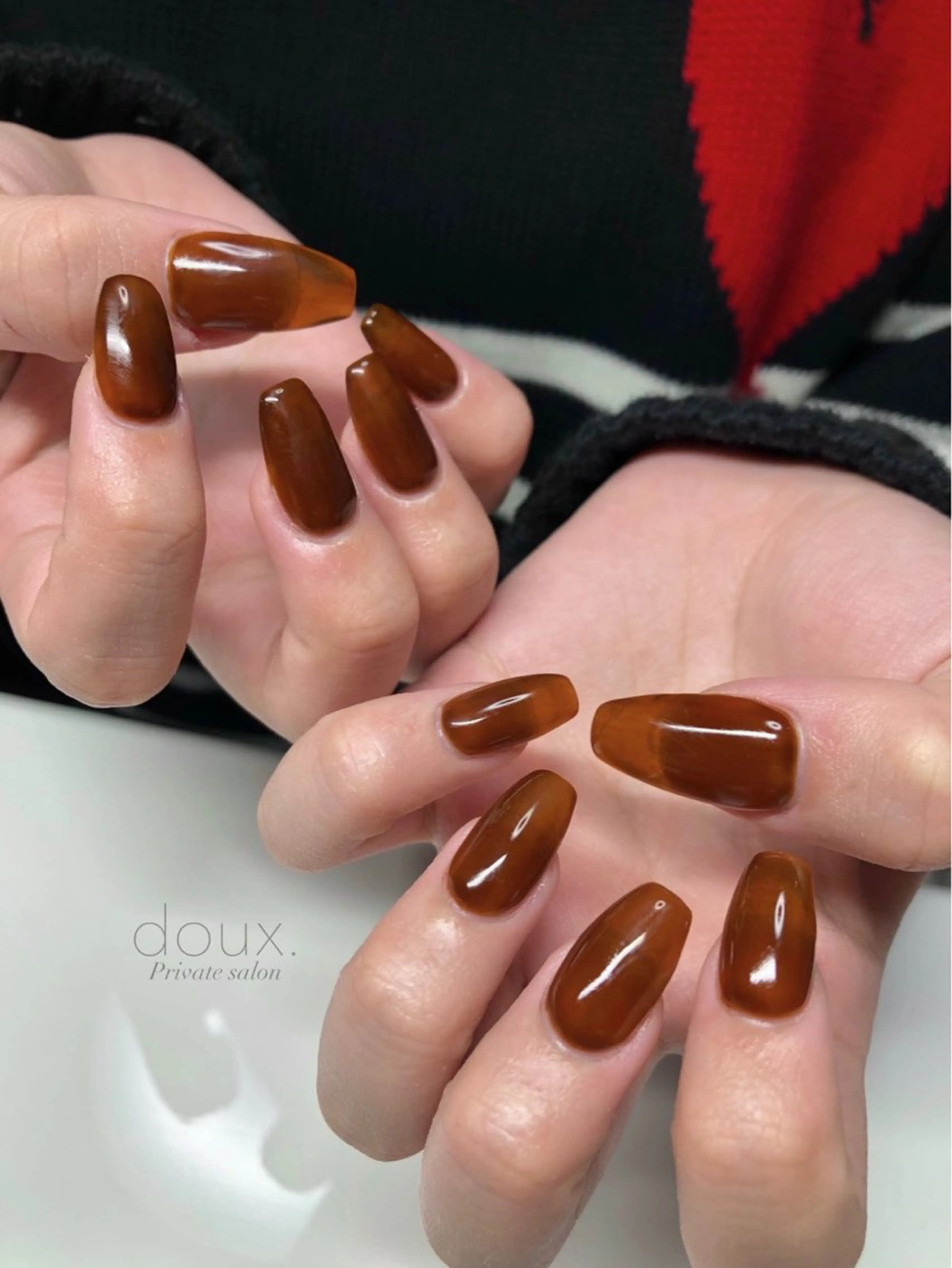 ネイル ブラウン フレンチネイル 韓国ネイル ニュアンスネイル ワンカラーネイル ハンドネイル doux. nailのネイルデザイン