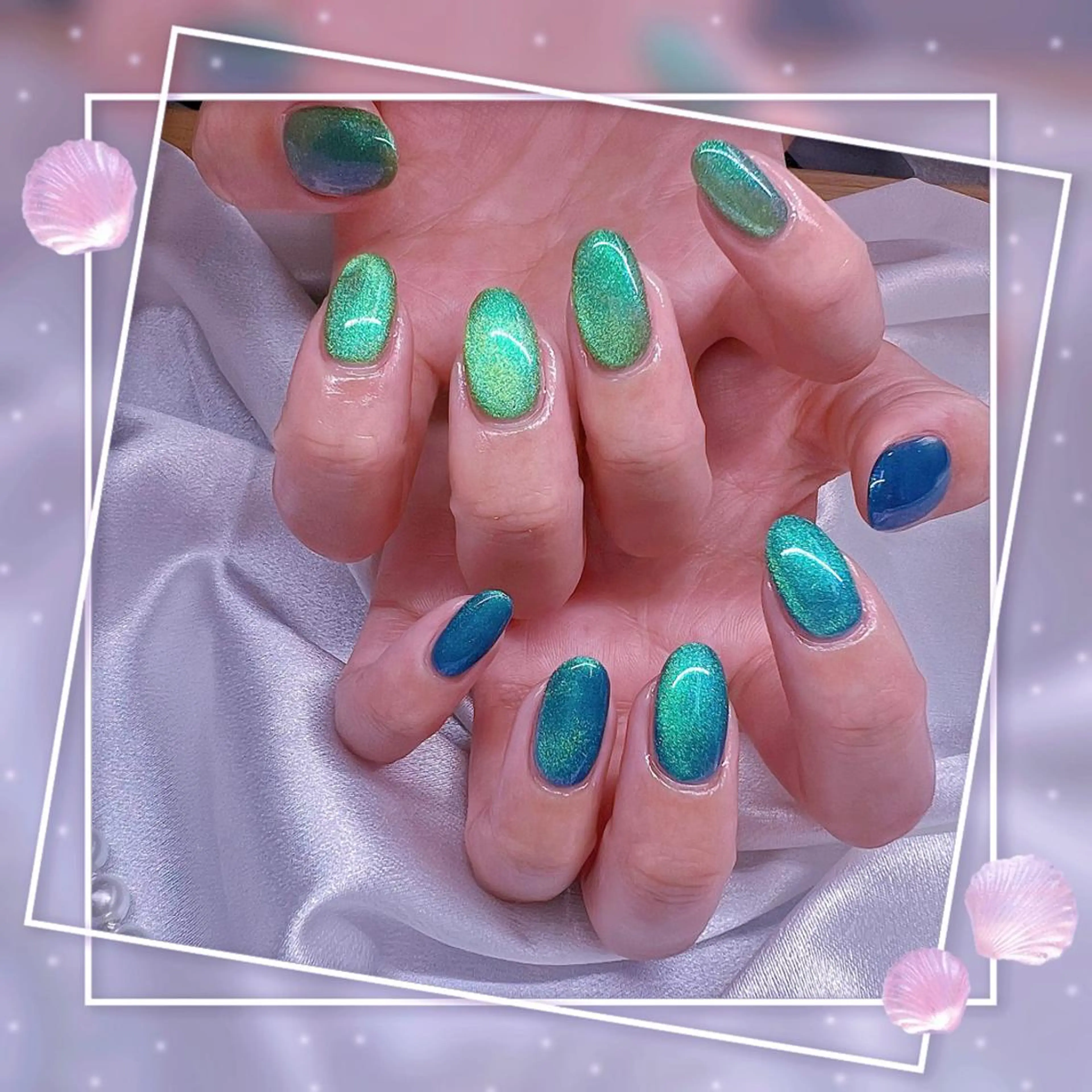 ネイル フレンチネイル キラキラネイル 韓国ネイル マグネットネイル マグネットフレンチ ハンドネイル ハンドケア Chill Nailsalonのネイルデザイン