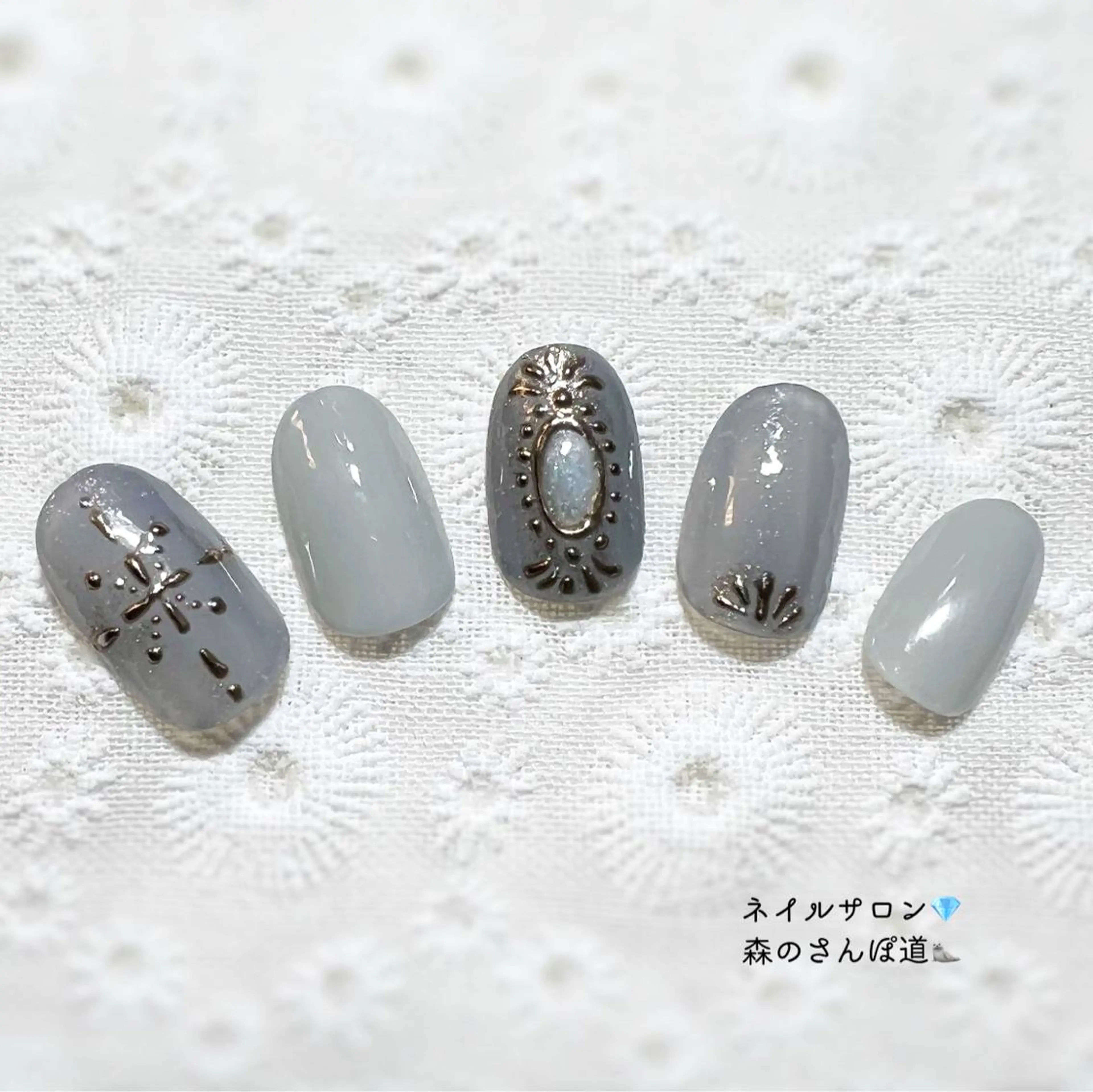 ネイル ハンドネイル ショートネイル 森のさんぽ道のネイルデザイン