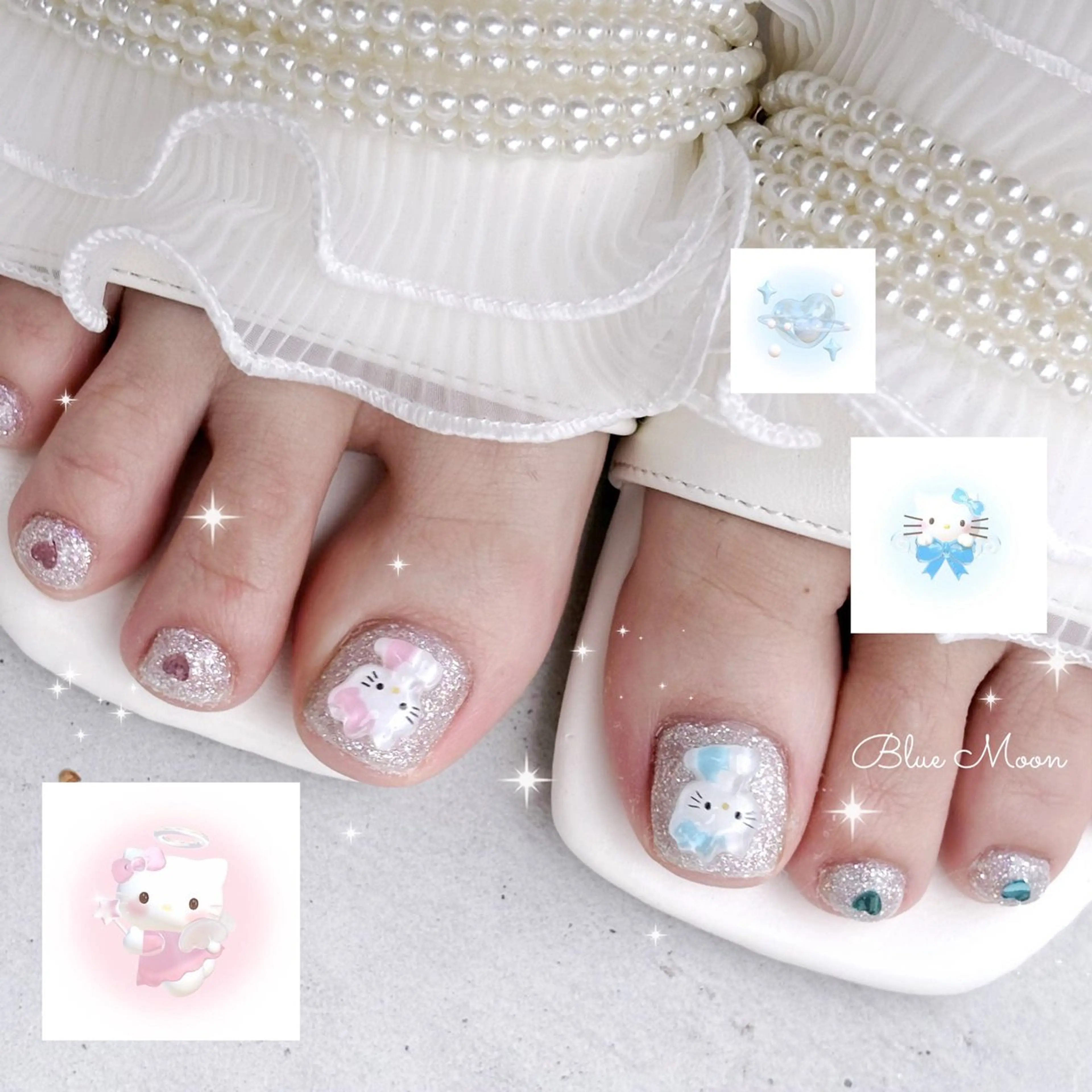 ネイル ハート ホログラムネイル ハンドネイル フットネイル ハンドケア nail salon Blue Moonのネイルデザイン