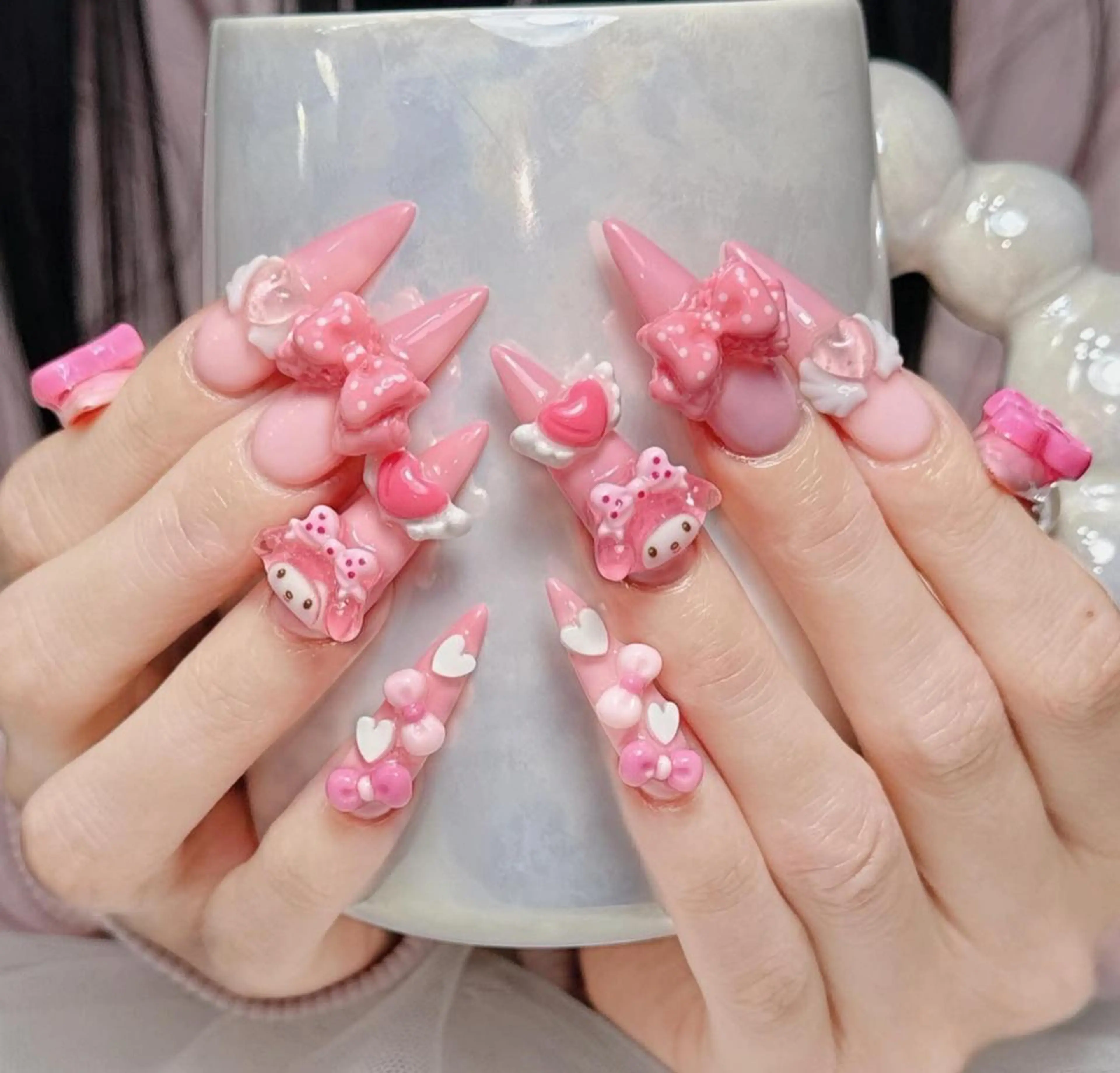 ロング カラー グラデーションカラー 韓国風ヘア ハンドネイル Bling Salonのネイルデザイン