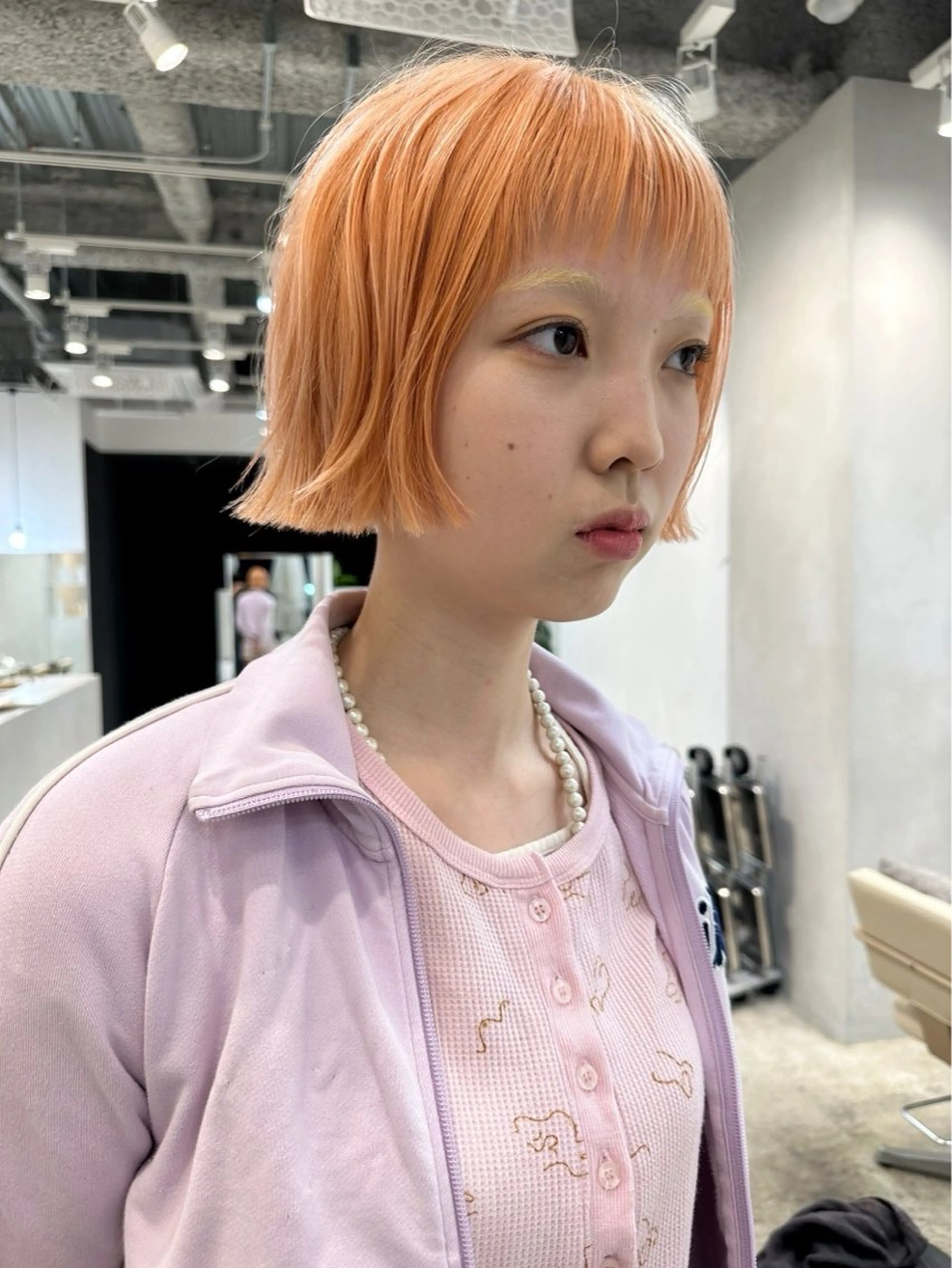 カラー ハイトーンカラー オレンジ Ence 銀座所属・透明感カラー／ 縮毛矯正／まりなのヘアスタイル