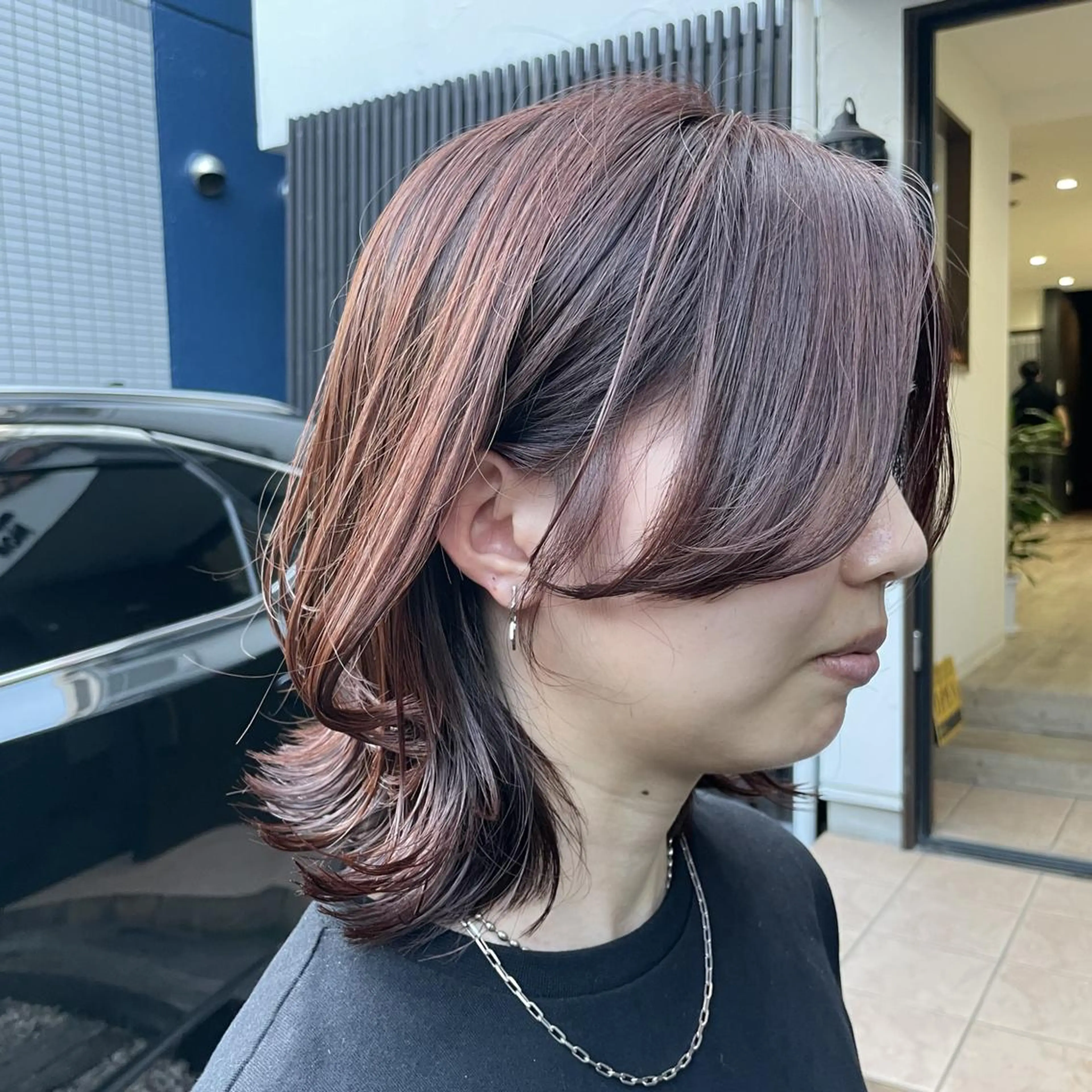 ミディアム カラー ピンクカラー くびれヘア レイヤーカット カット ヘアカラー パーマPrivate SalonNoa名駅のヘアスタイル