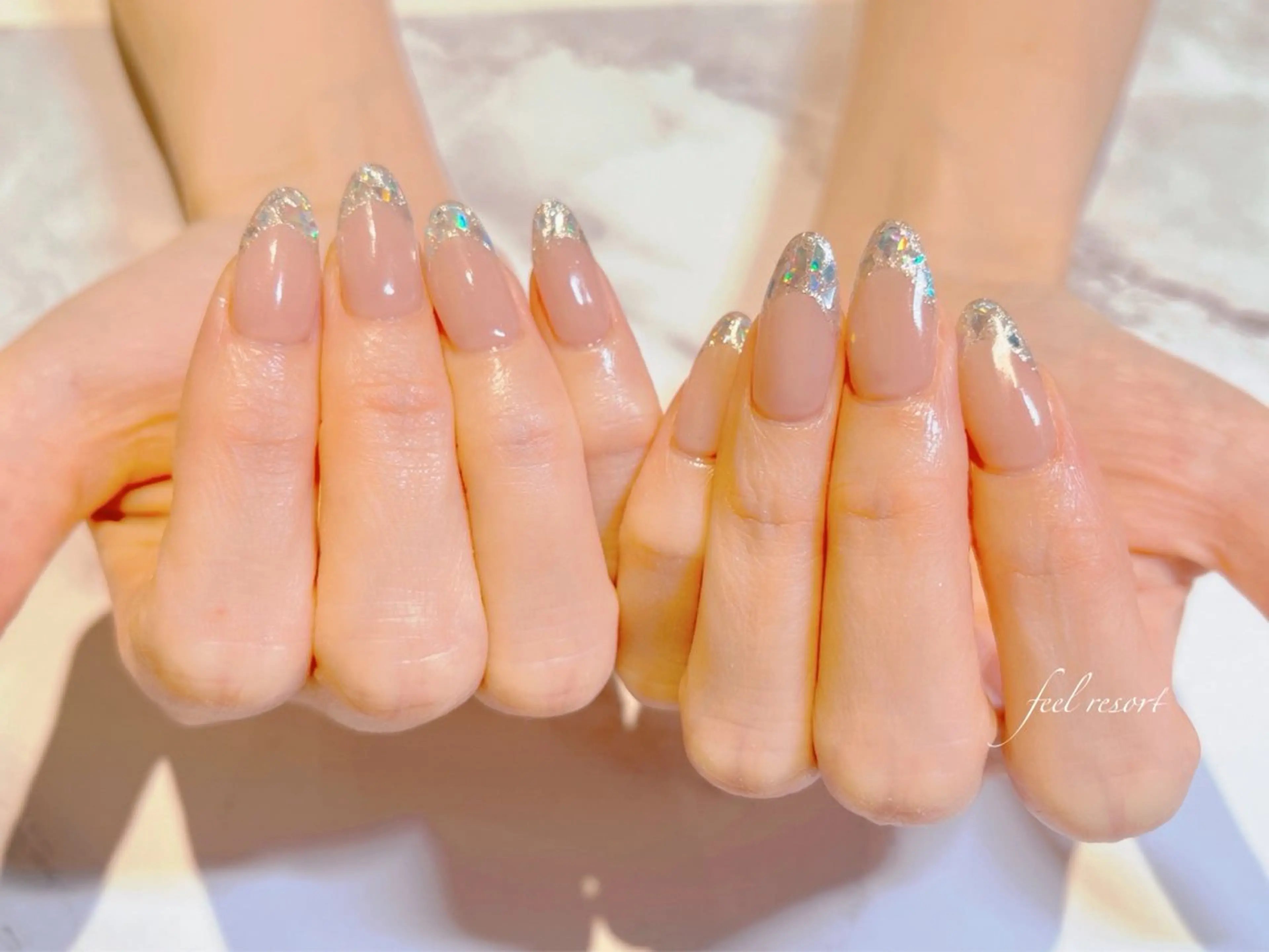 ネイル 長さ出し フットネイル フレンチネイル ジェルネイル ガラスフレンチ ハンドネイル Lien(リアン) 銀座駅6分のネイルデザイン