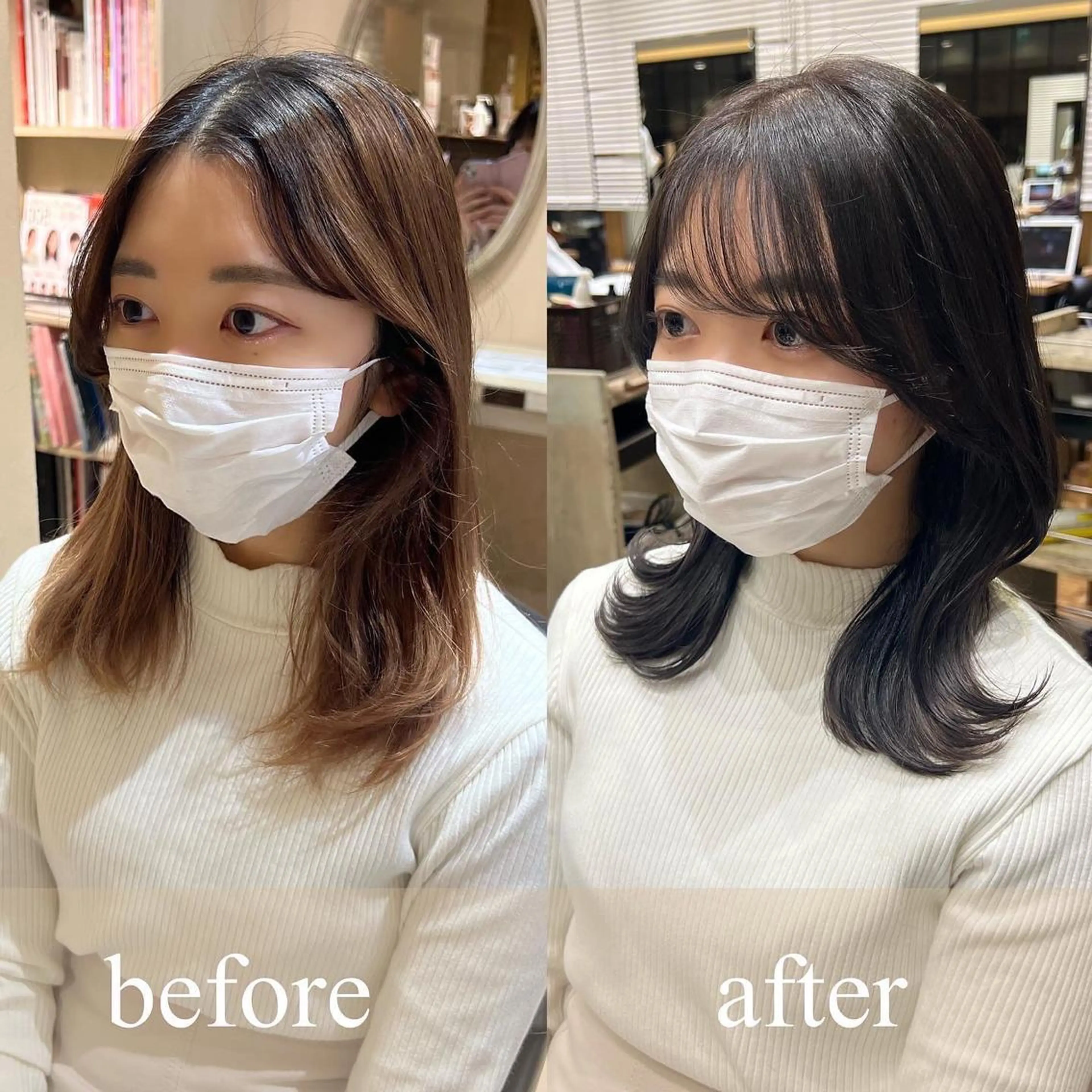 ミディアム くびれヘア 髪質改善 縮毛矯正 🧡くびれヘア/前髪 顔周り🧡久原結衣のヘアスタイル