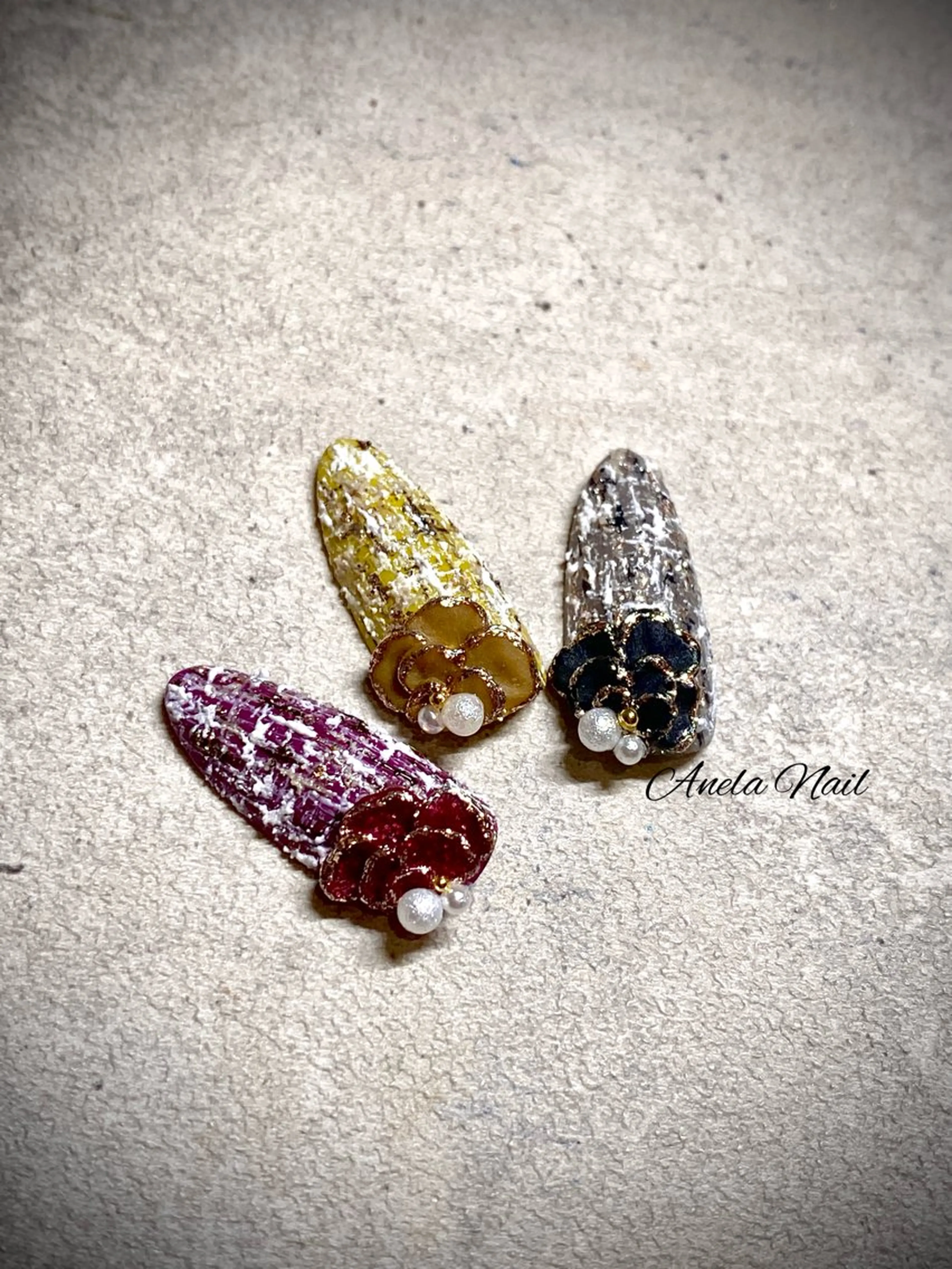 ネイル アートネイル フラワーネイル ツイードネイル Anela Nailのネイルデザイン