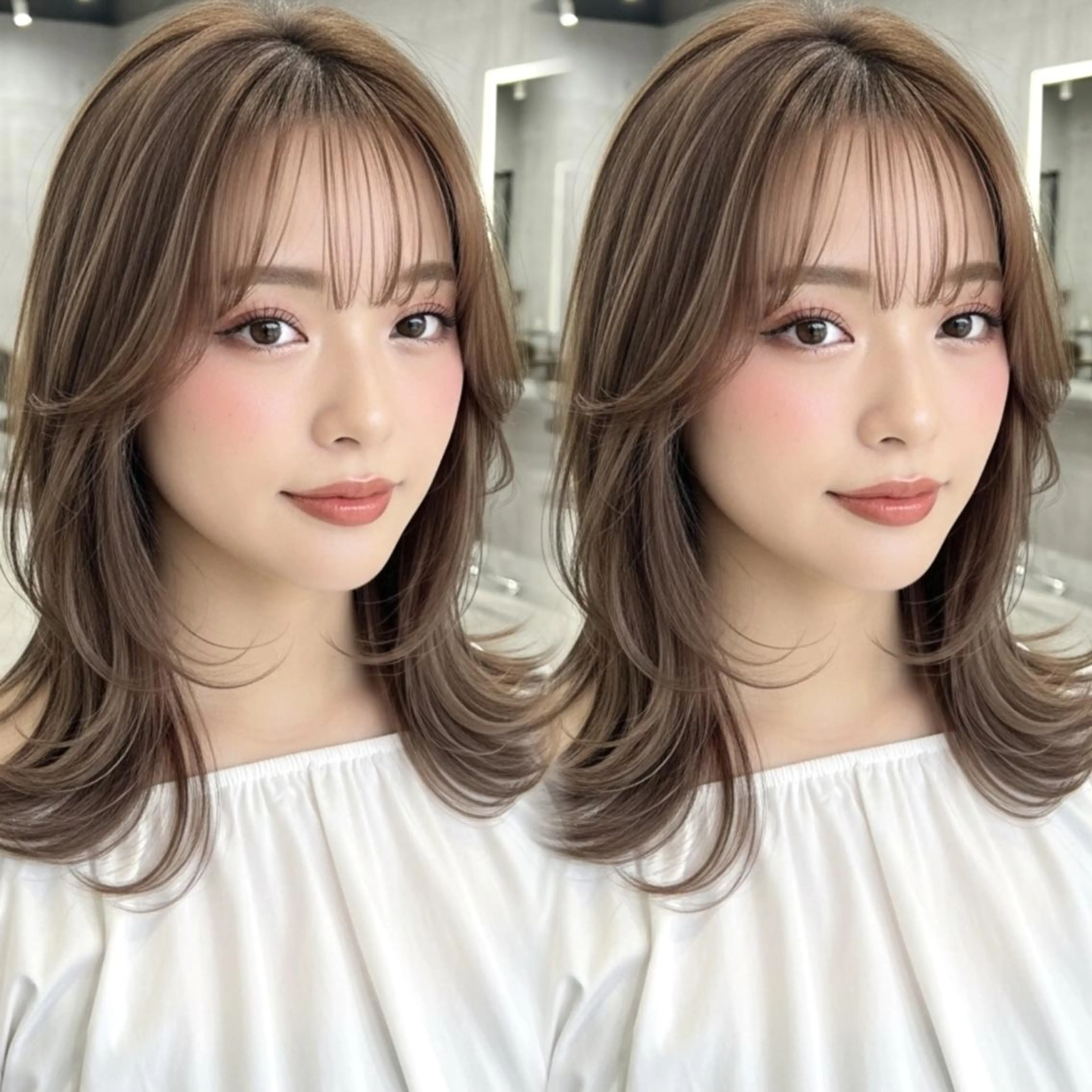 ミディアム 顔周りカット 韓国風ヘア レイヤーカット 小顔カット カット ヘアカラー トリートメント ヘアセット ✨韓国レイヤー🦋 リピートNO.1✨のヘアスタイル