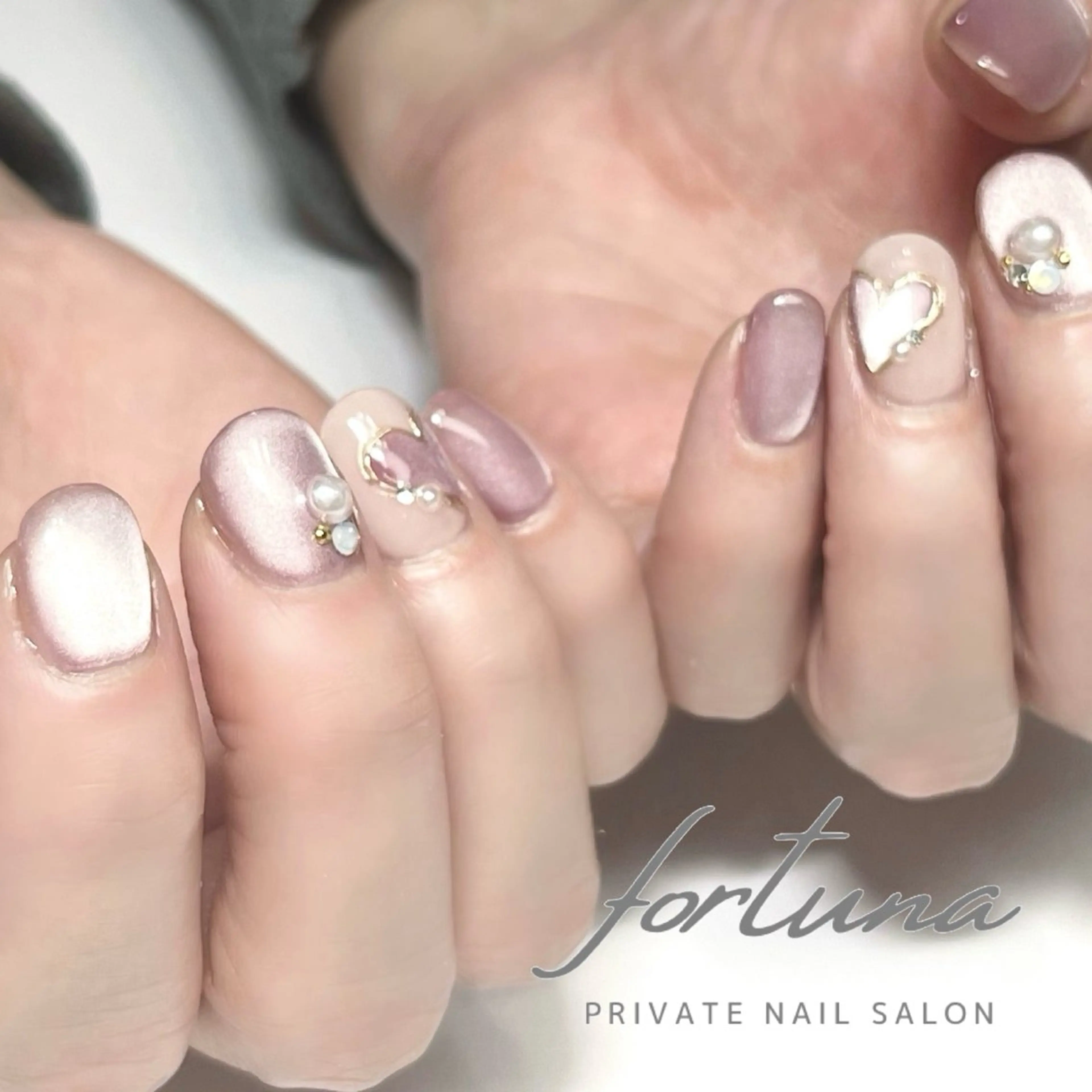 ネイル ジェルネイル ハート マグネットネイル パラジェル ストーンネイル ハンドネイル fortuna 武藤裕美のネイルデザイン